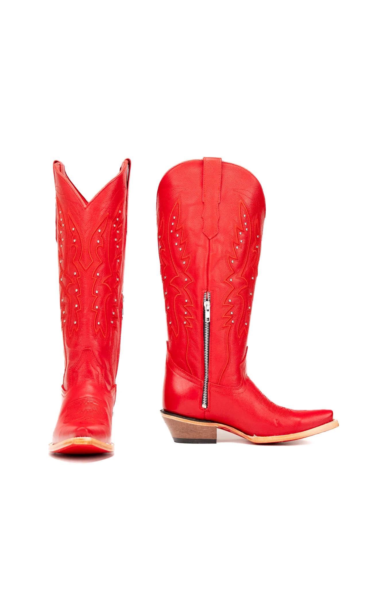 Alexa Red Bottom Snip Toe Midi Wide Calf Cowgirl Boot - Image 8