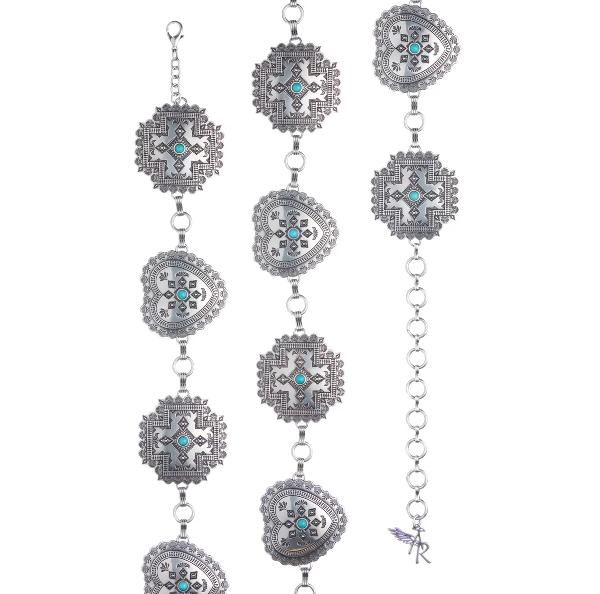 Angel Ranch Silver Square Cross & Hearts Concho Cowgirl Belt - Image 3