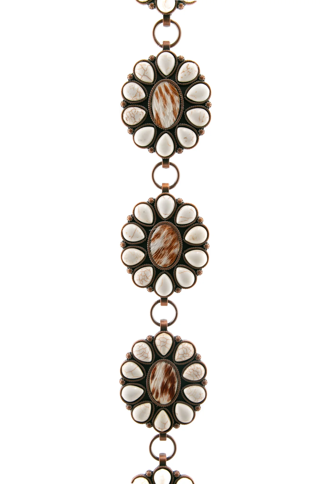 Angel Ranch Western Chain Conchos Calf Hair White Stones Cowgirl Belt - Image 2