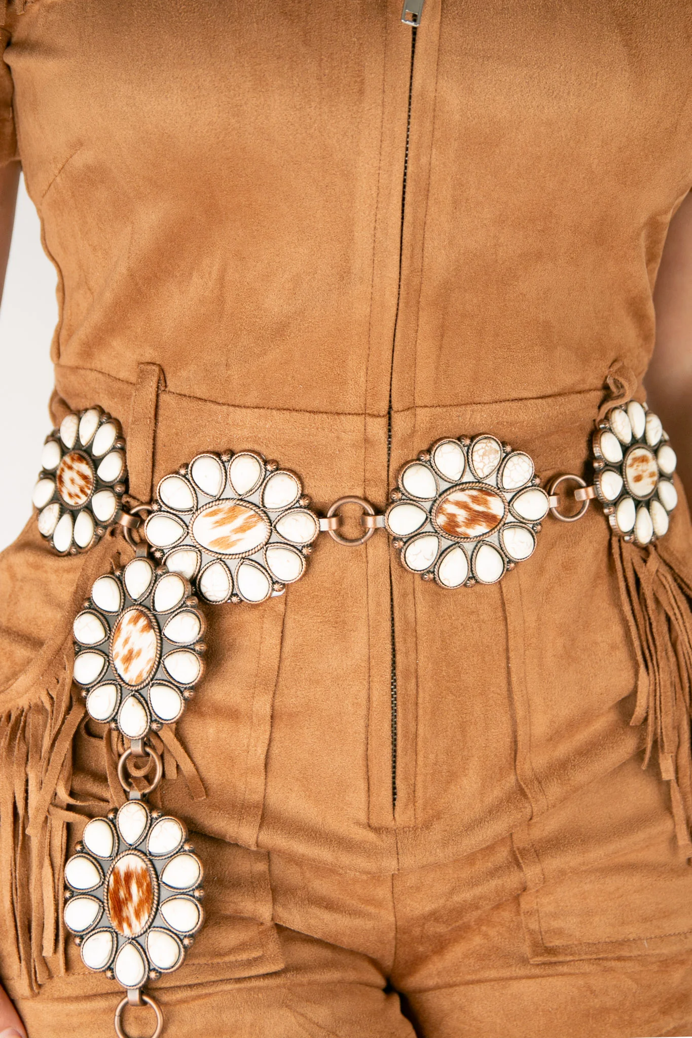 Angel Ranch Western Chain Conchos Calf Hair White Stones Cowgirl Belt - Image 4