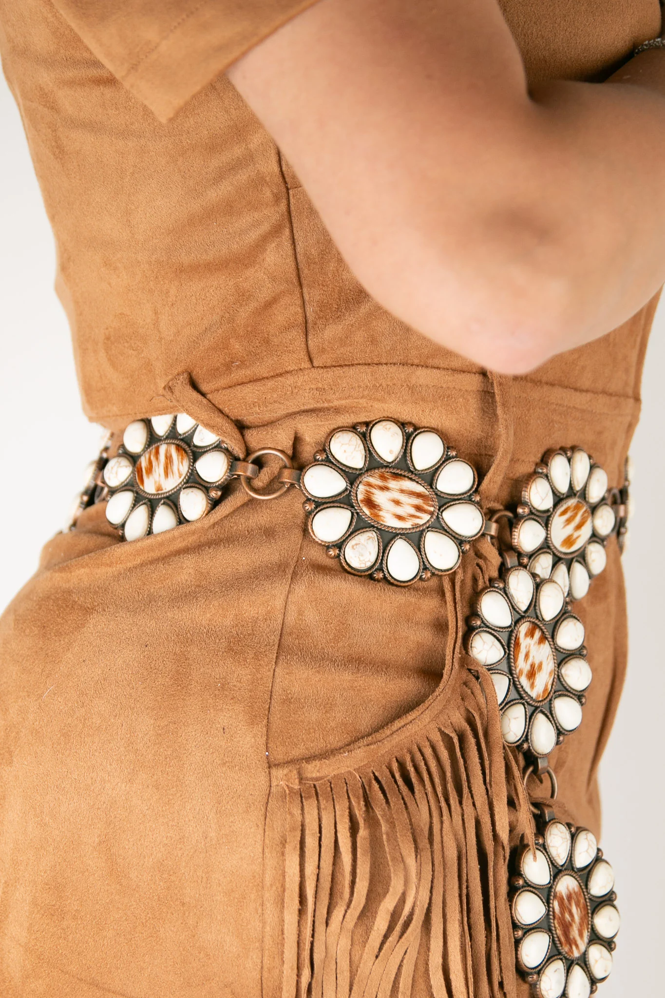 Angel Ranch Western Chain Conchos Calf Hair White Stones Cowgirl Belt - Image 6