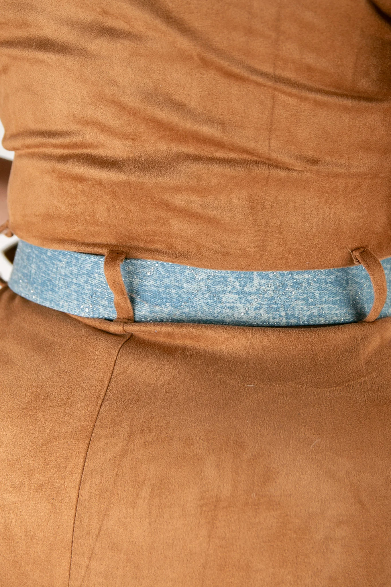 Angel Ranch Western Leather Clear Crystals Denim Cowgirl Belt - Image 5