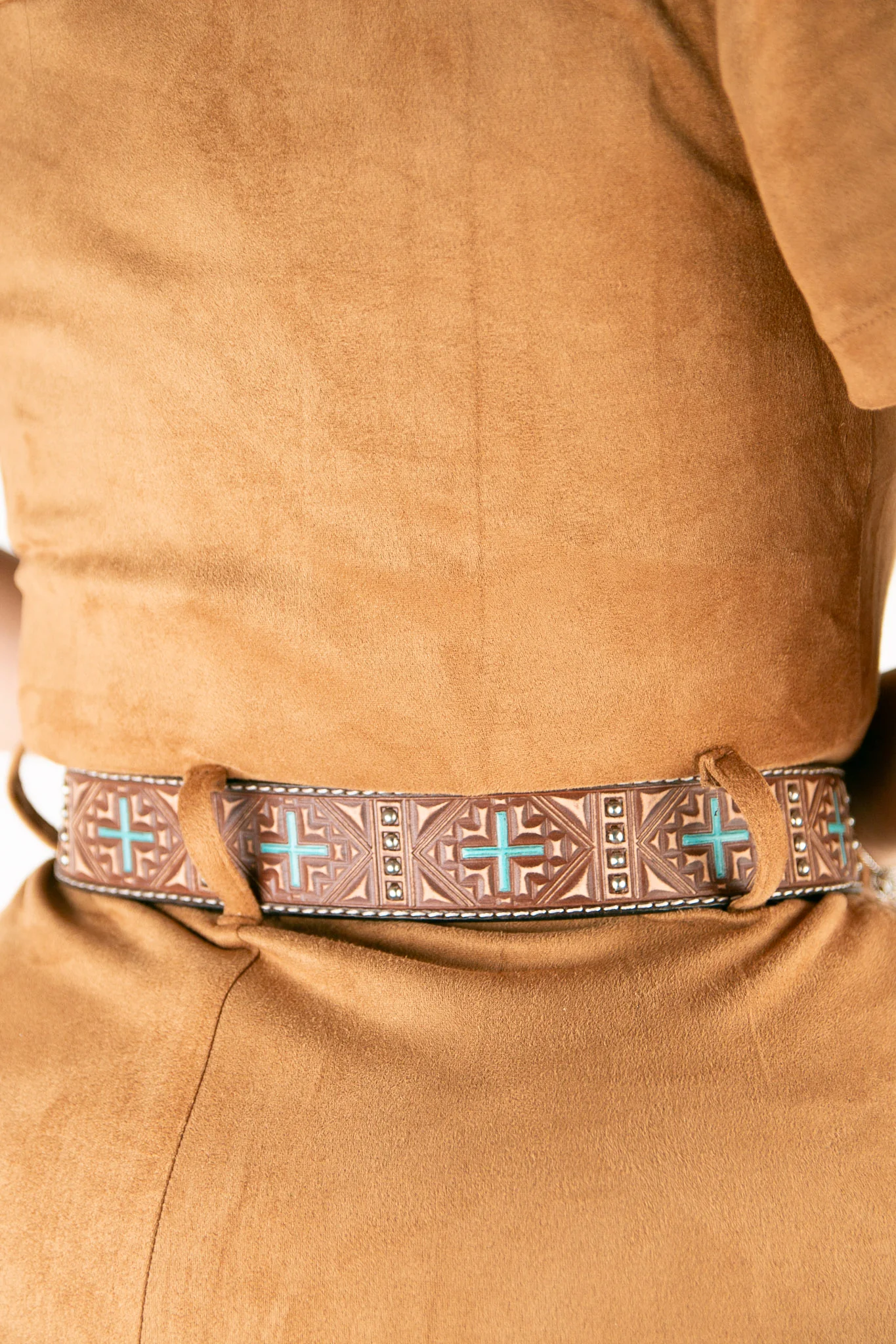 Angel Ranch Studs Cross Turquoise Brown Cowgirl Belt - Image 5
