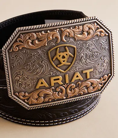 Ariat Buckle & Leather Tooled Cowboy Belt - Image 2