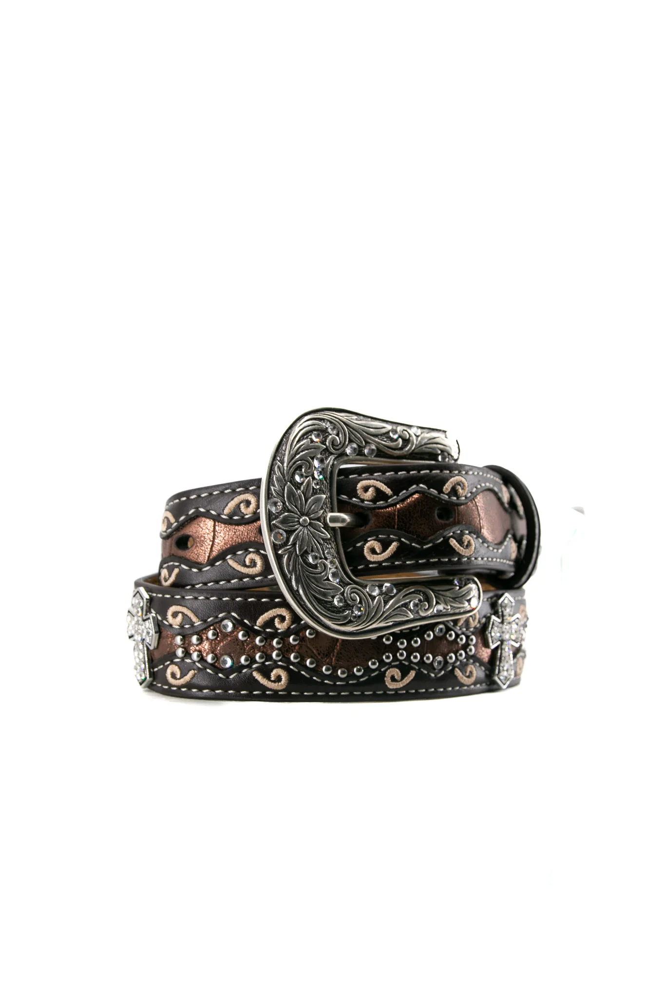 Ariat Girls' Brown & Bronze Cross Belt - Image 2