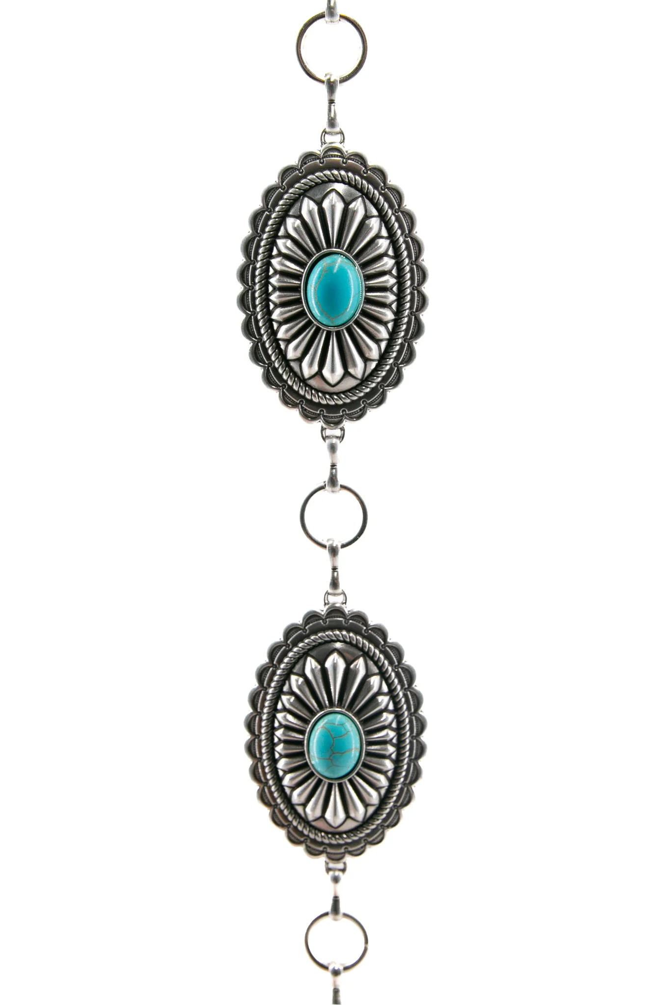 Ariat Silver & Turquoise Stone Oval Concho Chain Cowgirl Belt - Image 3