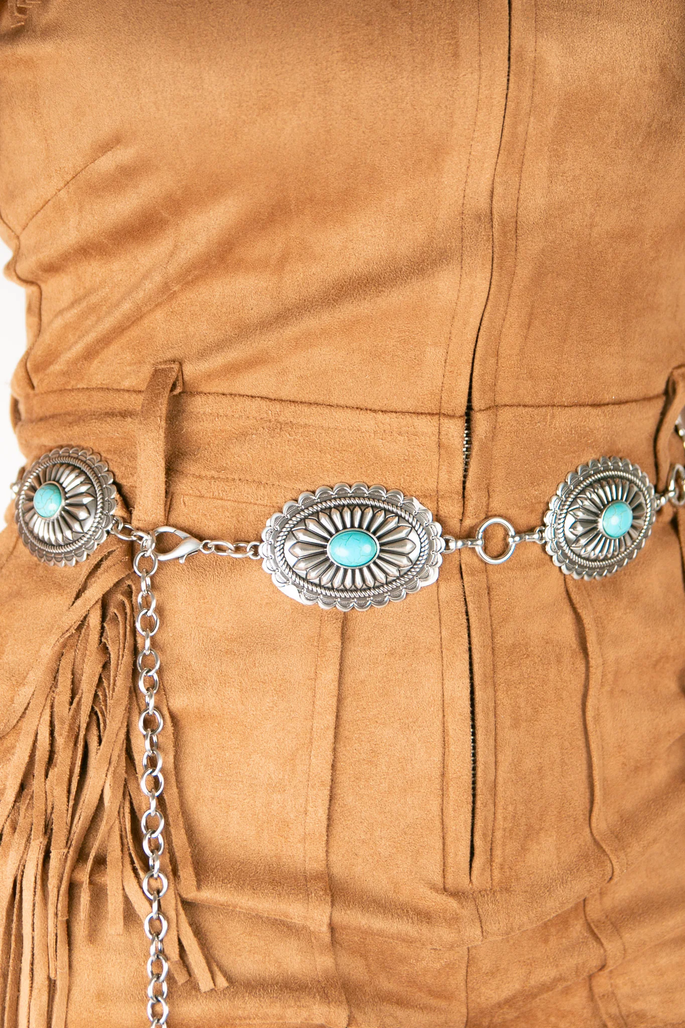 Ariat Silver & Turquoise Stone Oval Concho Chain Cowgirl Belt - Image 4