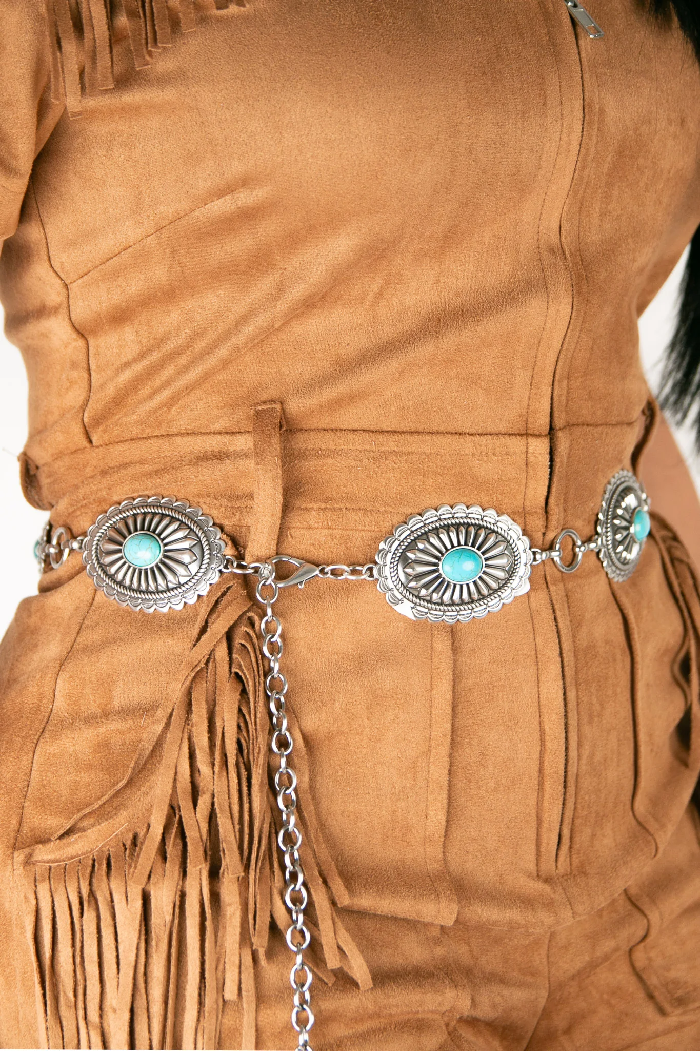 Ariat Silver & Turquoise Stone Oval Concho Chain Cowgirl Belt - Image 5