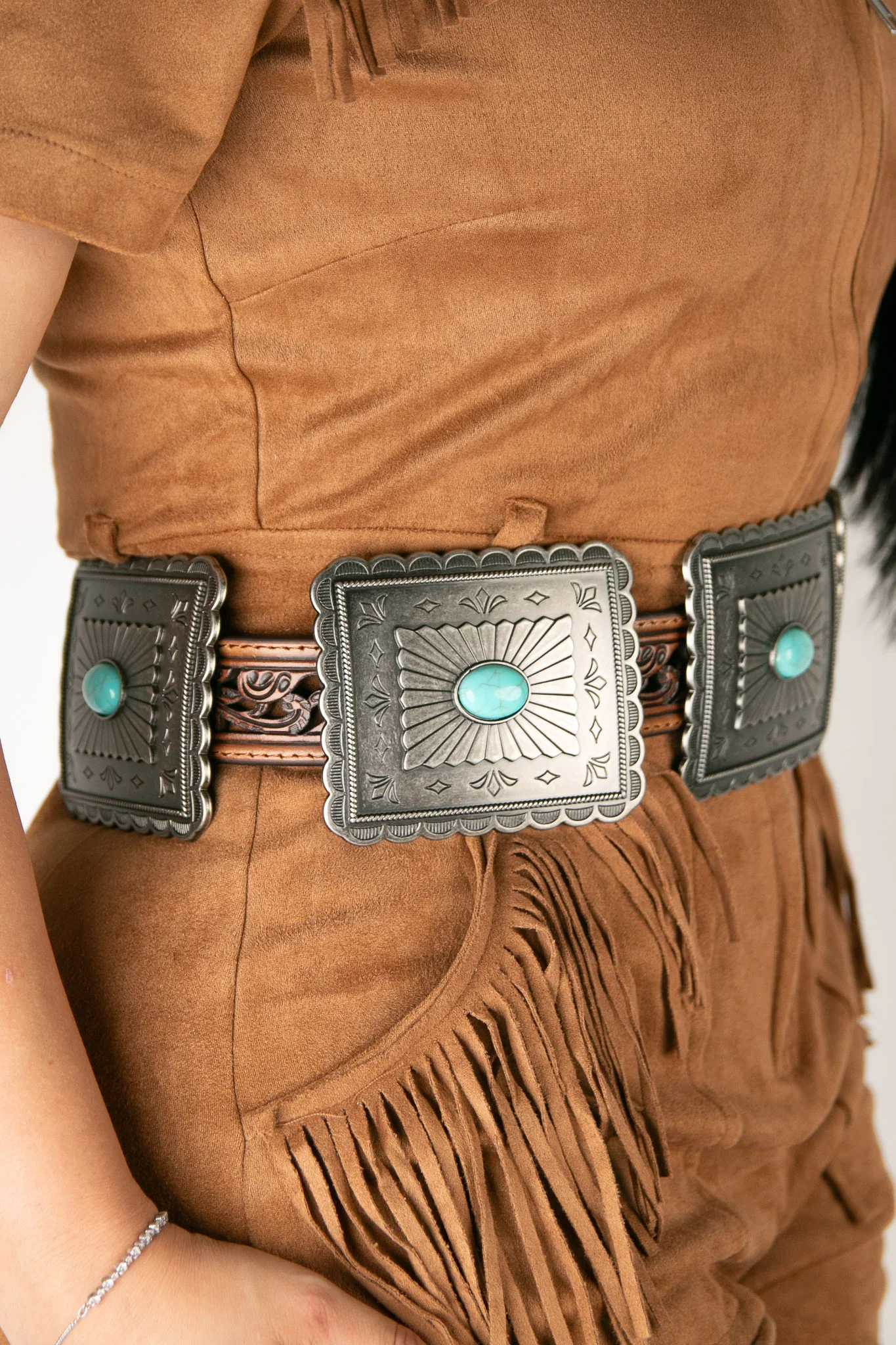 Ariat Turquoise Brown Concho Cowgirl Belt - Image 4