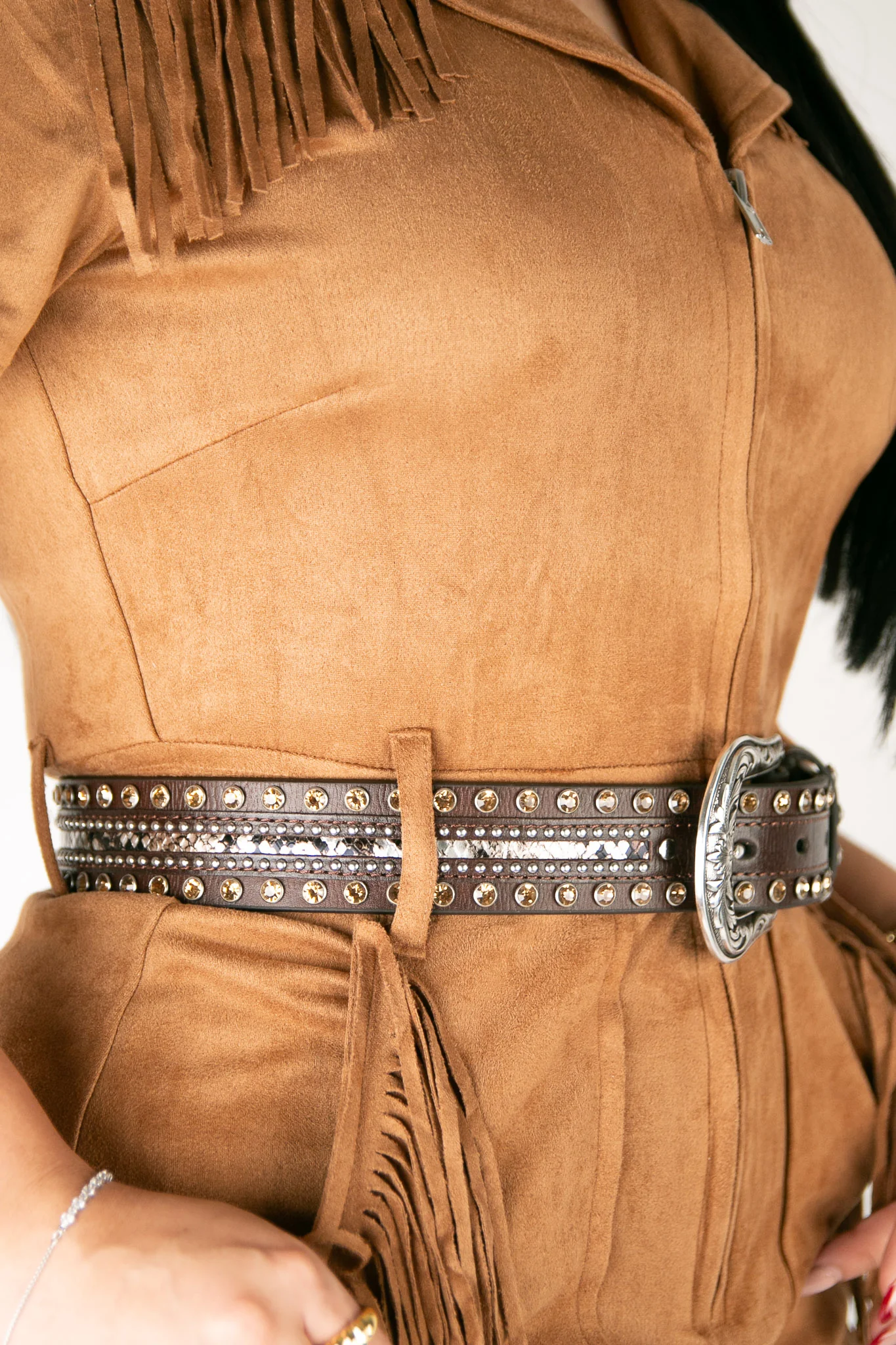 Ariat Snakeskin Print Studs Brown Cowgirl Belt - Image 3