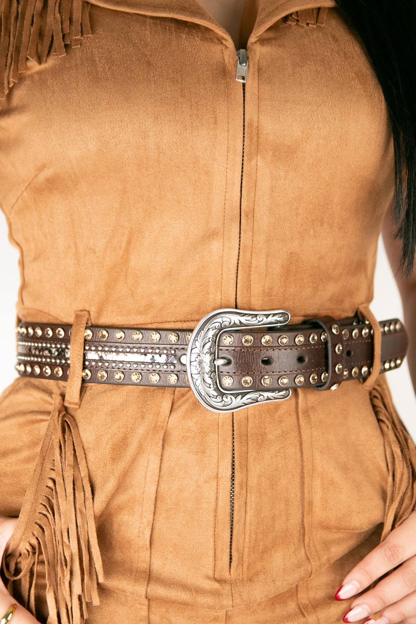 Ariat Snakeskin Print Studs Brown Cowgirl Belt - Image 4