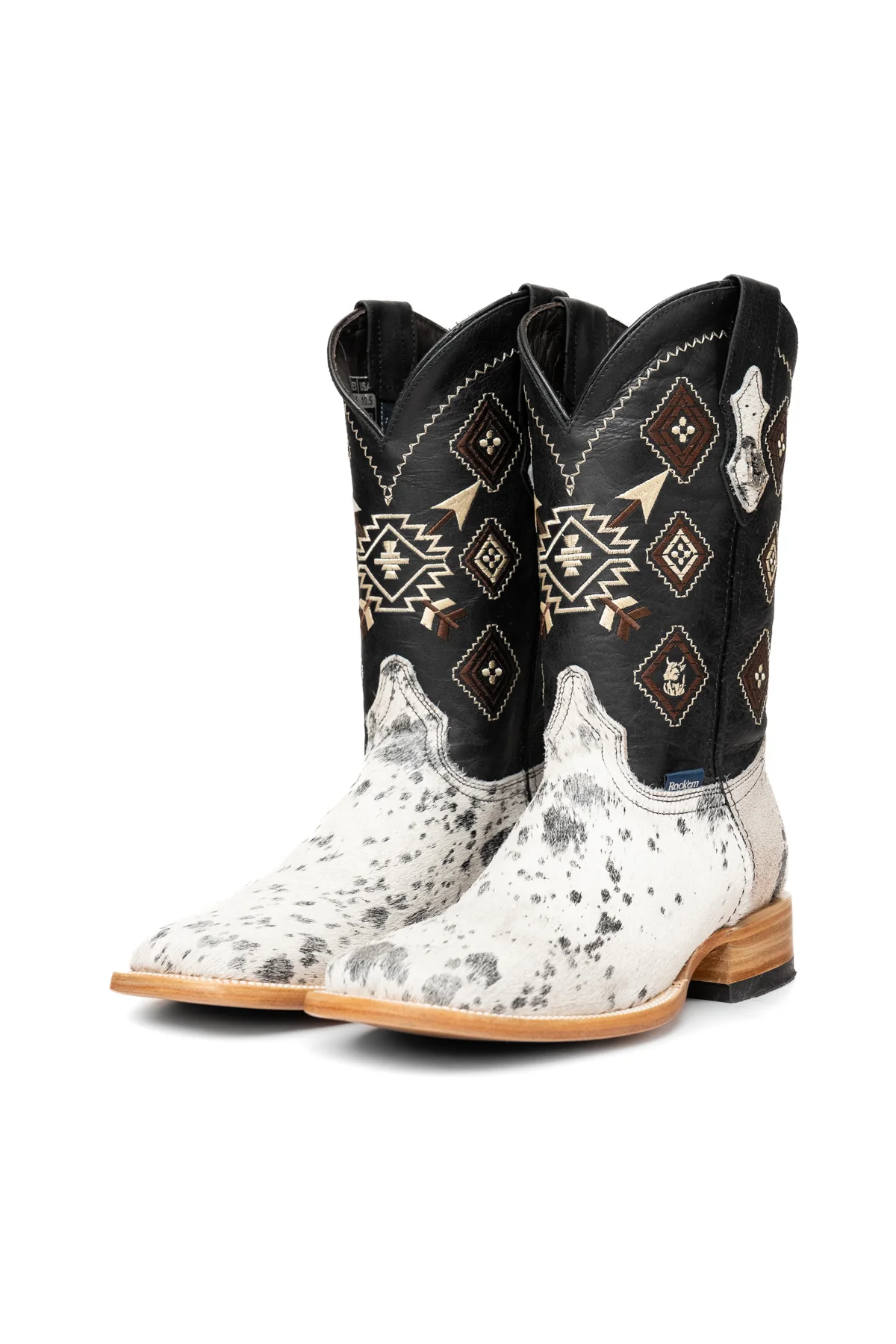 Aztec Cowhide Square Toe Cowboy Boot Size 10.5 Box WM63