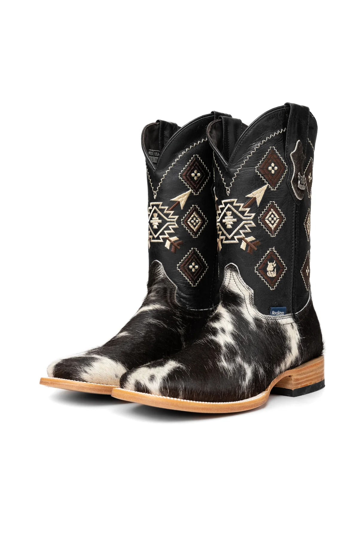Aztec Cowhide Square Toe Cowboy Boot Size 10.5 Box WM66