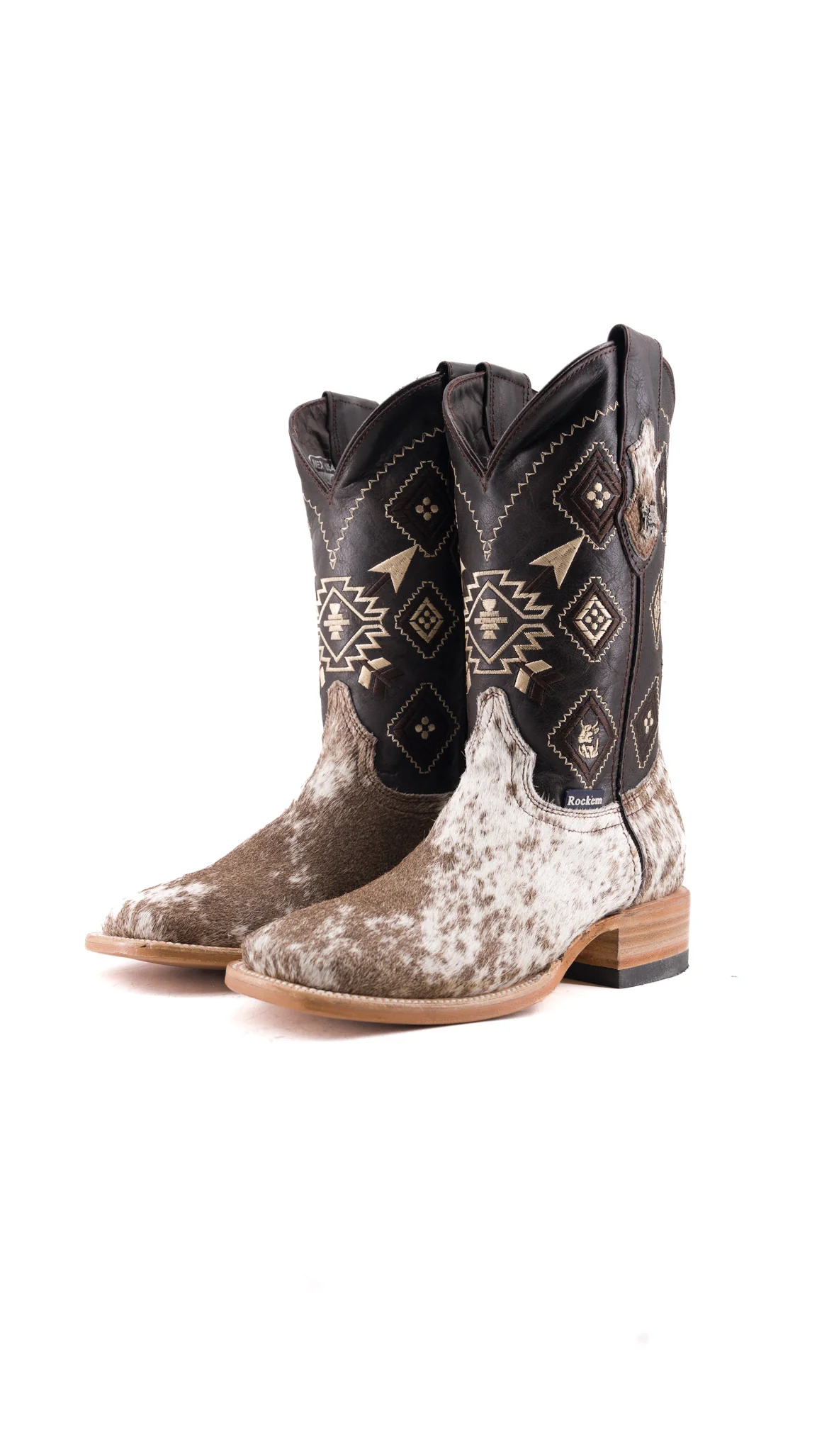 Aztec Cowhide Square Toe Cowboy Boot Size 6 Box SM1