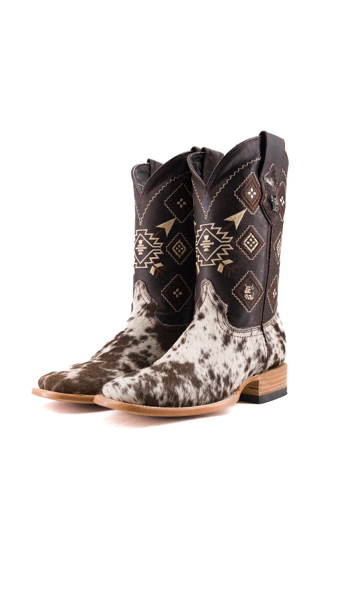Aztec Cowhide Square Toe Cowboy Boot Size 6 Box SM2