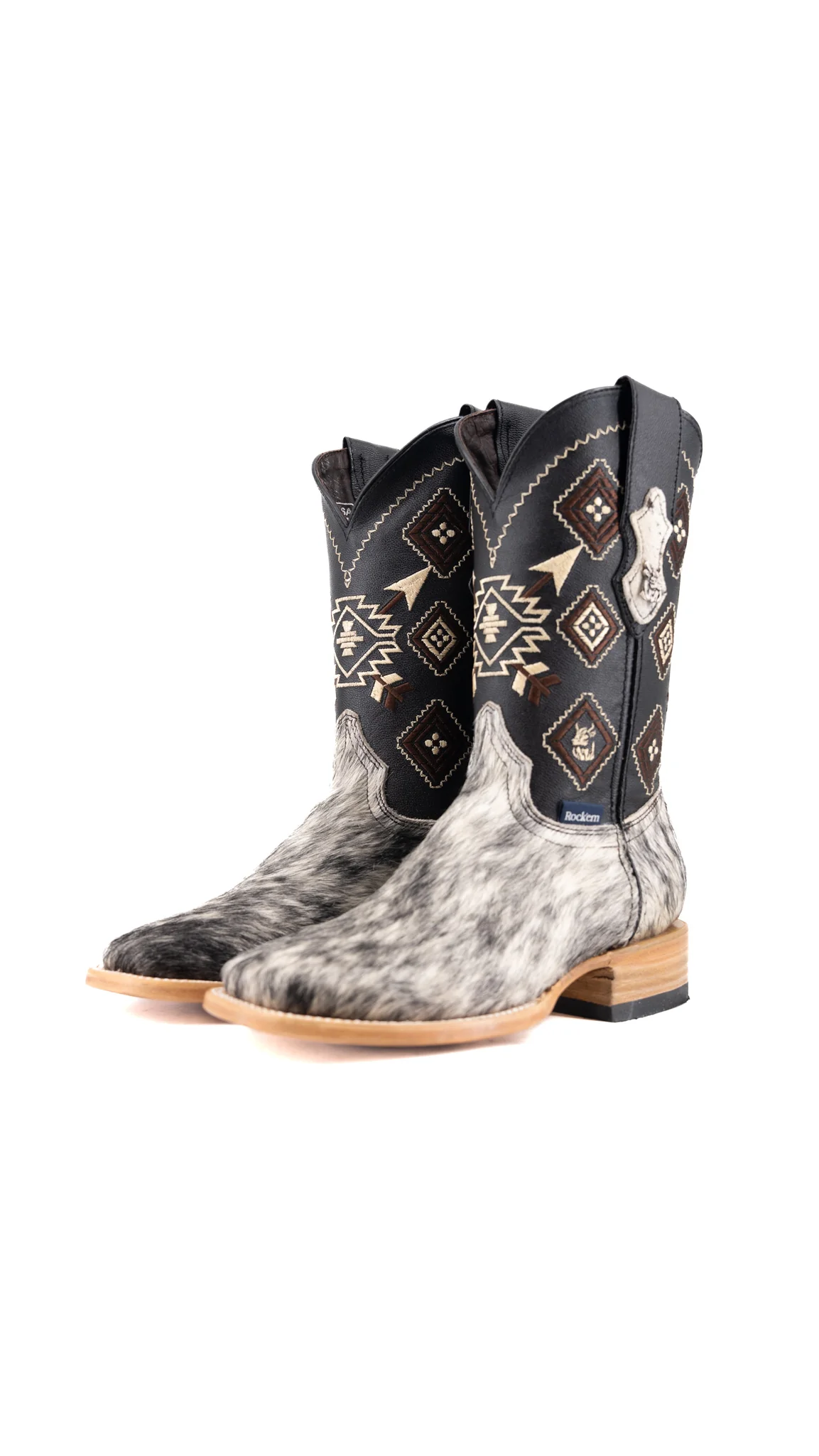 Aztec Cowhide Square Toe Cowboy Boot Size 6 Box UM25