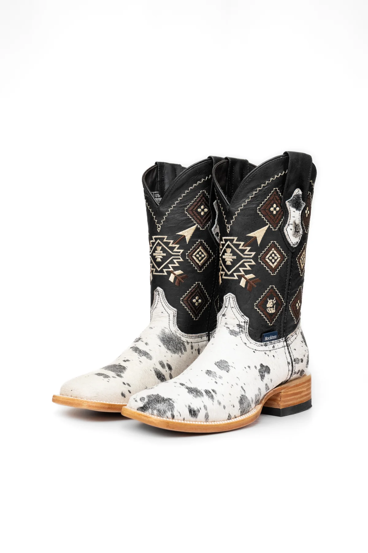 Aztec Cowhide Square Toe Cowboy Boot Size 6 Box WM2