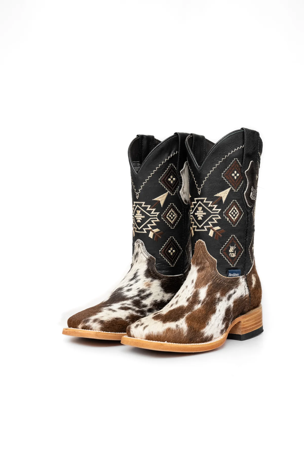 Aztec Cowhide Square Toe Cowboy Boot Size 6 Box WM4
