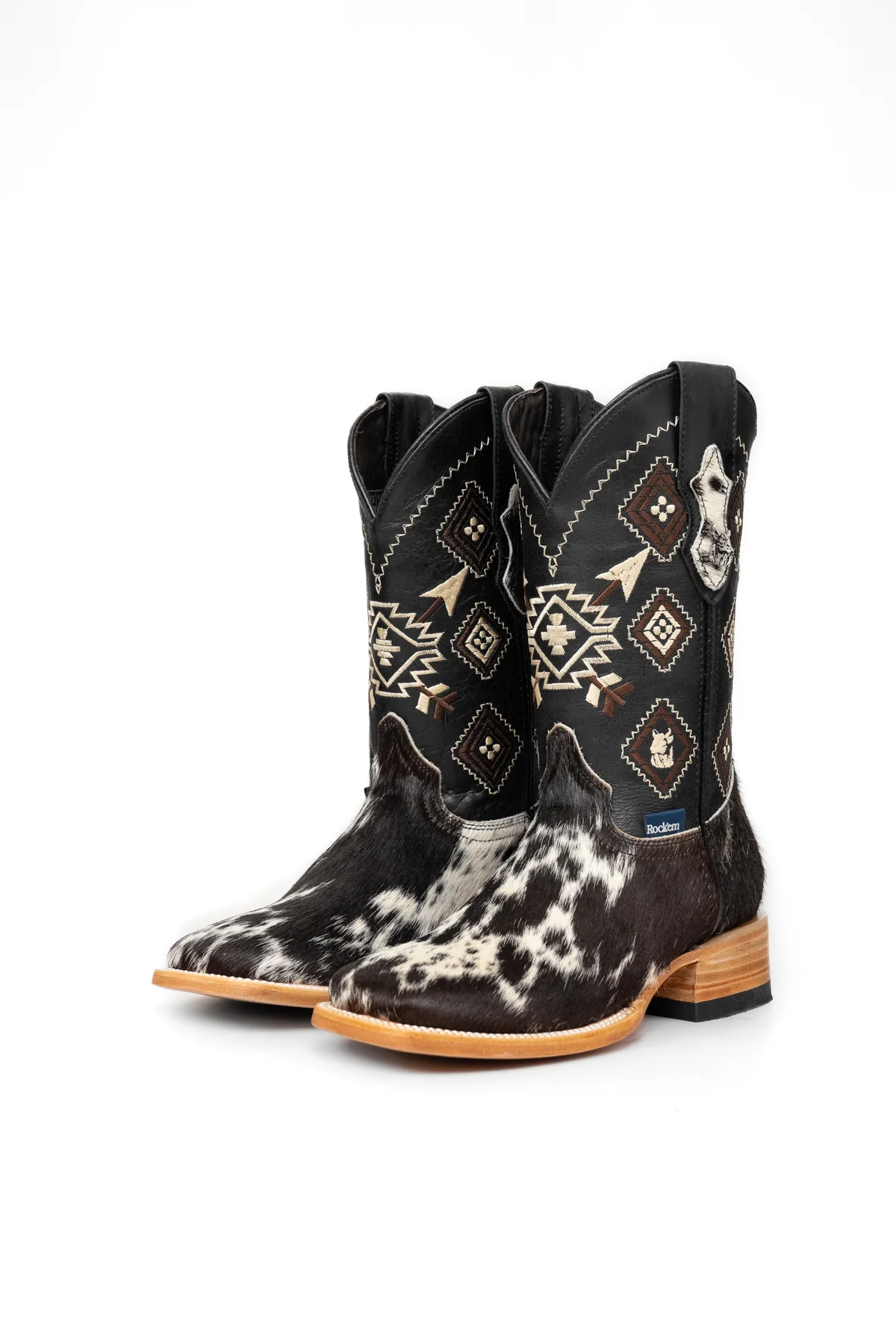 Aztec Cowhide Square Toe Cowboy Boot Size 6 Box WM3