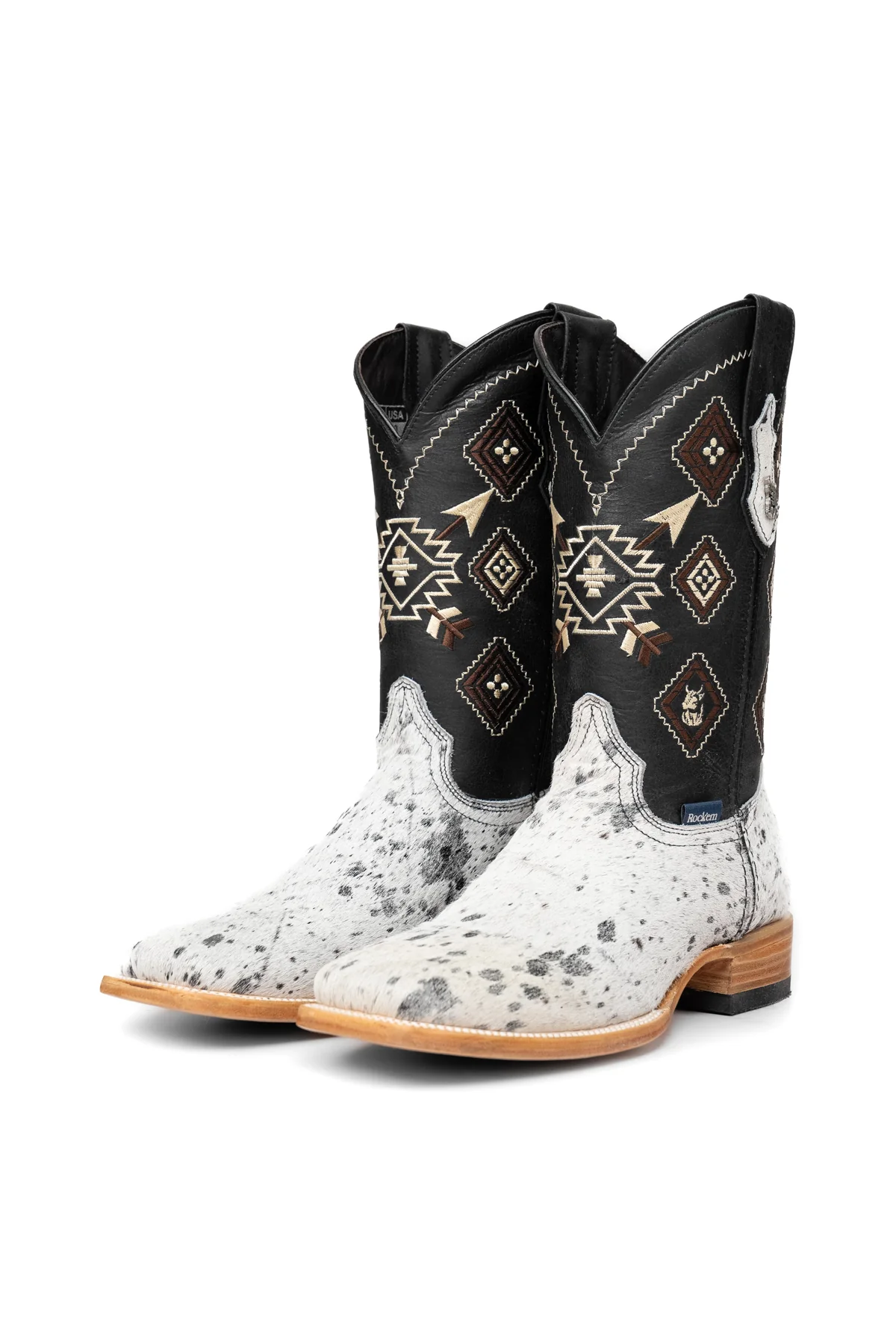 Aztec Cowhide Square Toe Cowboy Boot Size 9 Box WM45