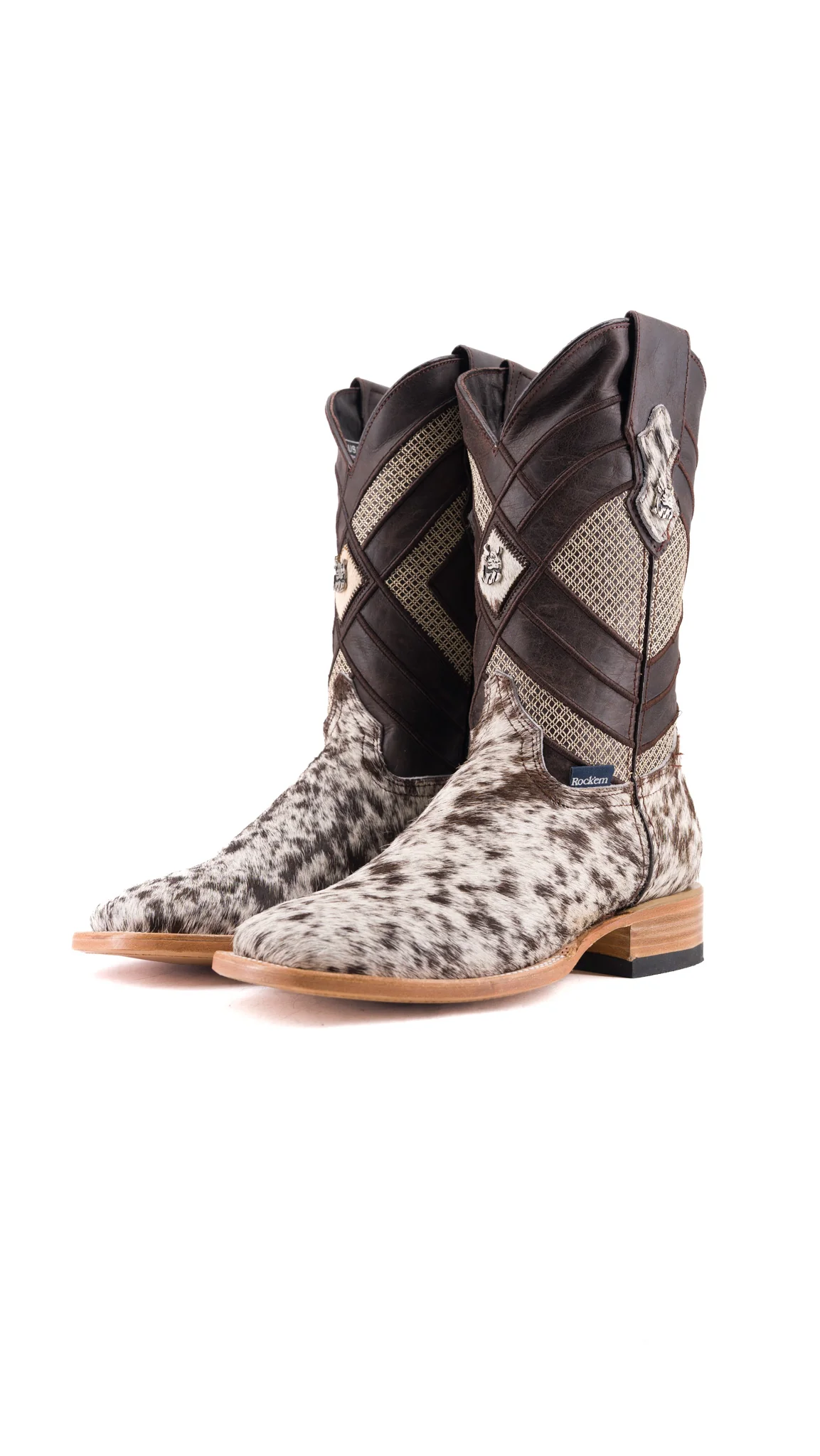 Aztec Cowhide Square Toe Cowboy Boot Size 7 Box SM4