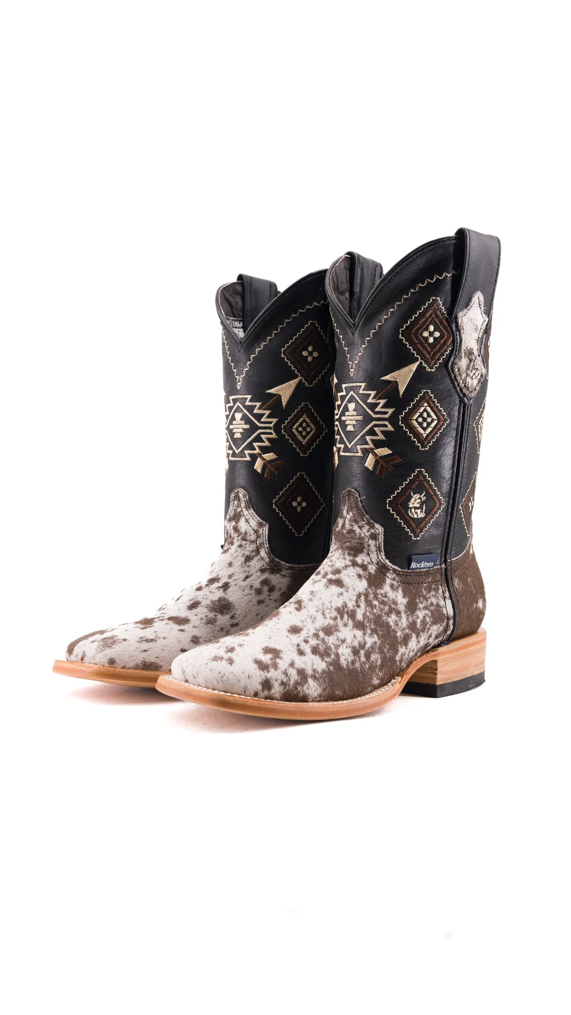 Aztec Cowhide Square Toe Cowboy Boot Size 7 Box SM5