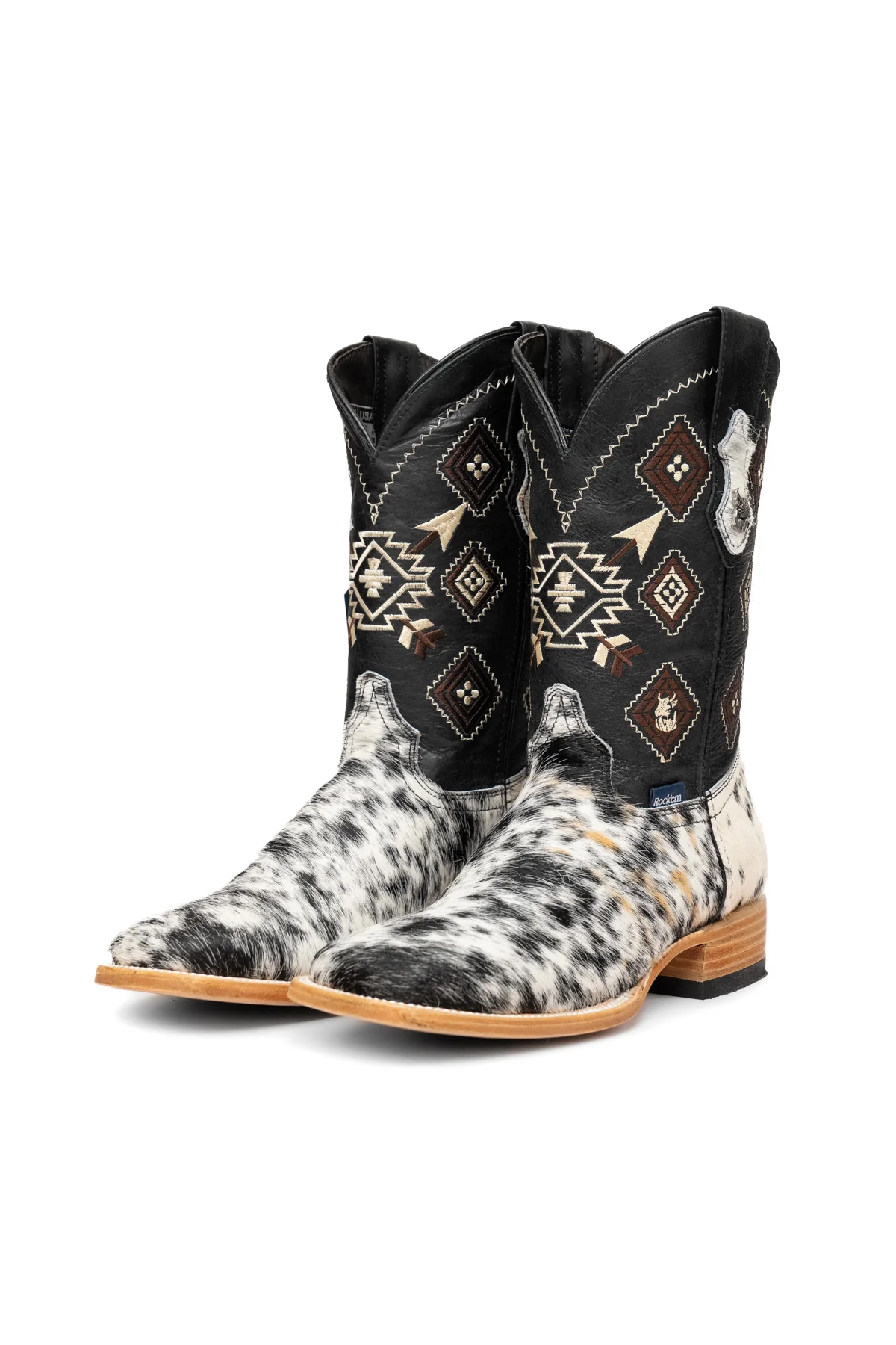Aztec Cowhide Square Toe Cowboy Boot Size 8 Box WM20