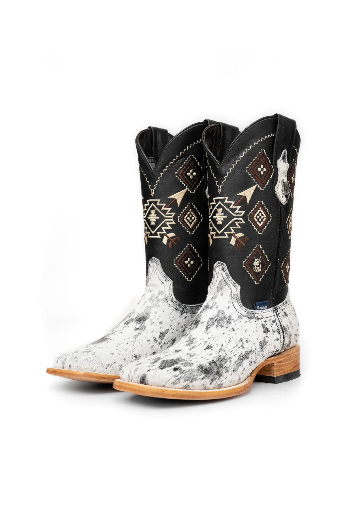 Aztec Cowhide Square Toe Cowboy Boot Size 9 Box WM34