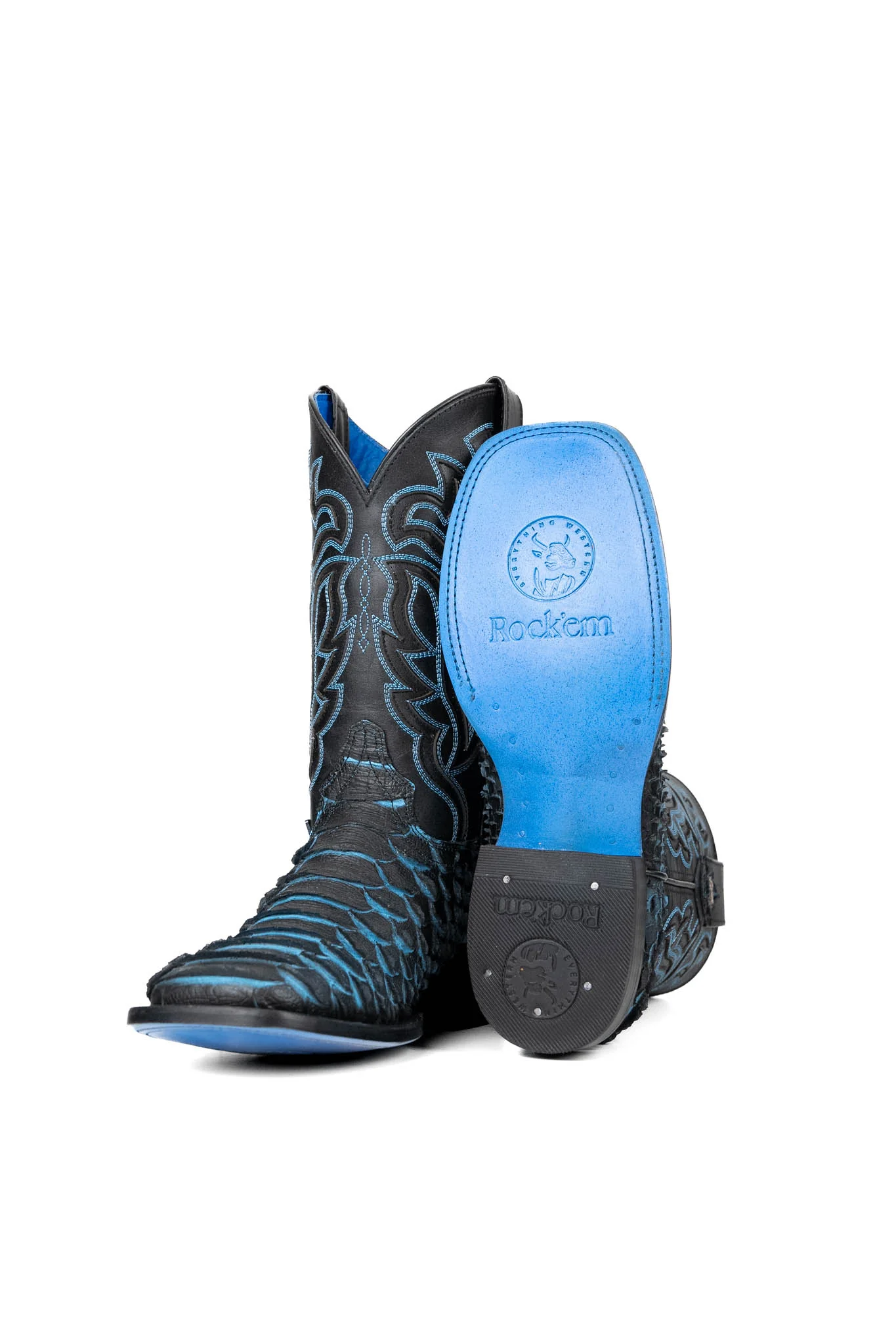 Bruce Jumbo Python Blue Bottom Square Toe Cowboy Boot - Image 4