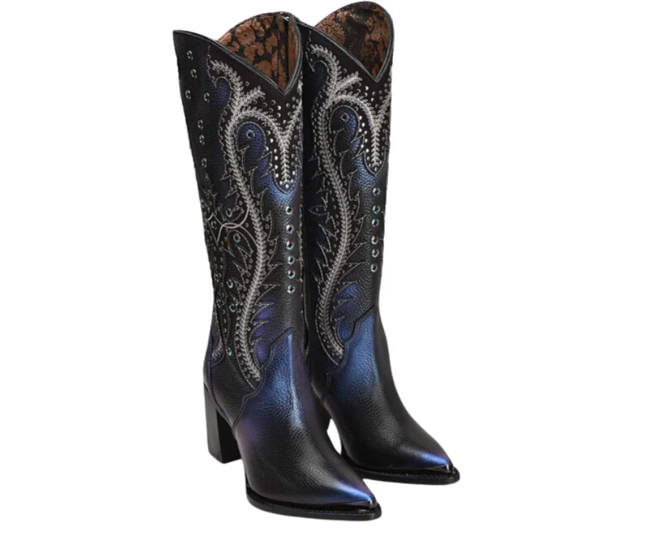 Women Cuadra CU727 LD Black Overlay & Embroidery & Studs Pointed Toe - Image 3
