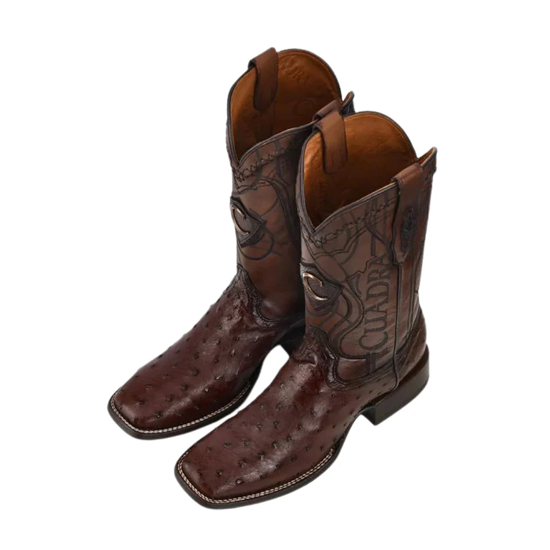 Cuadra CU677 MN Flame Brown Ostrich Laser & Embroidery Square Toe - Image 3