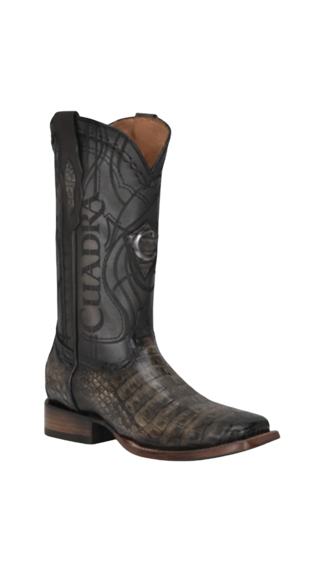 Cuadra CU745 MN Atlantic Black Sand Caiman Embroidery & Laser & Woven Square Toe