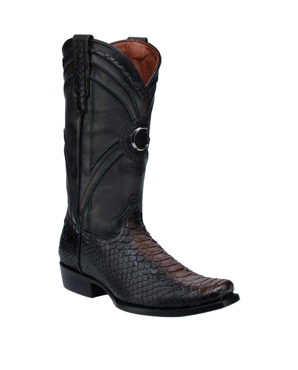 Cuadra CU849 MN Chocolate Python Embroidery & Laser & Woven Narrow Square Toe