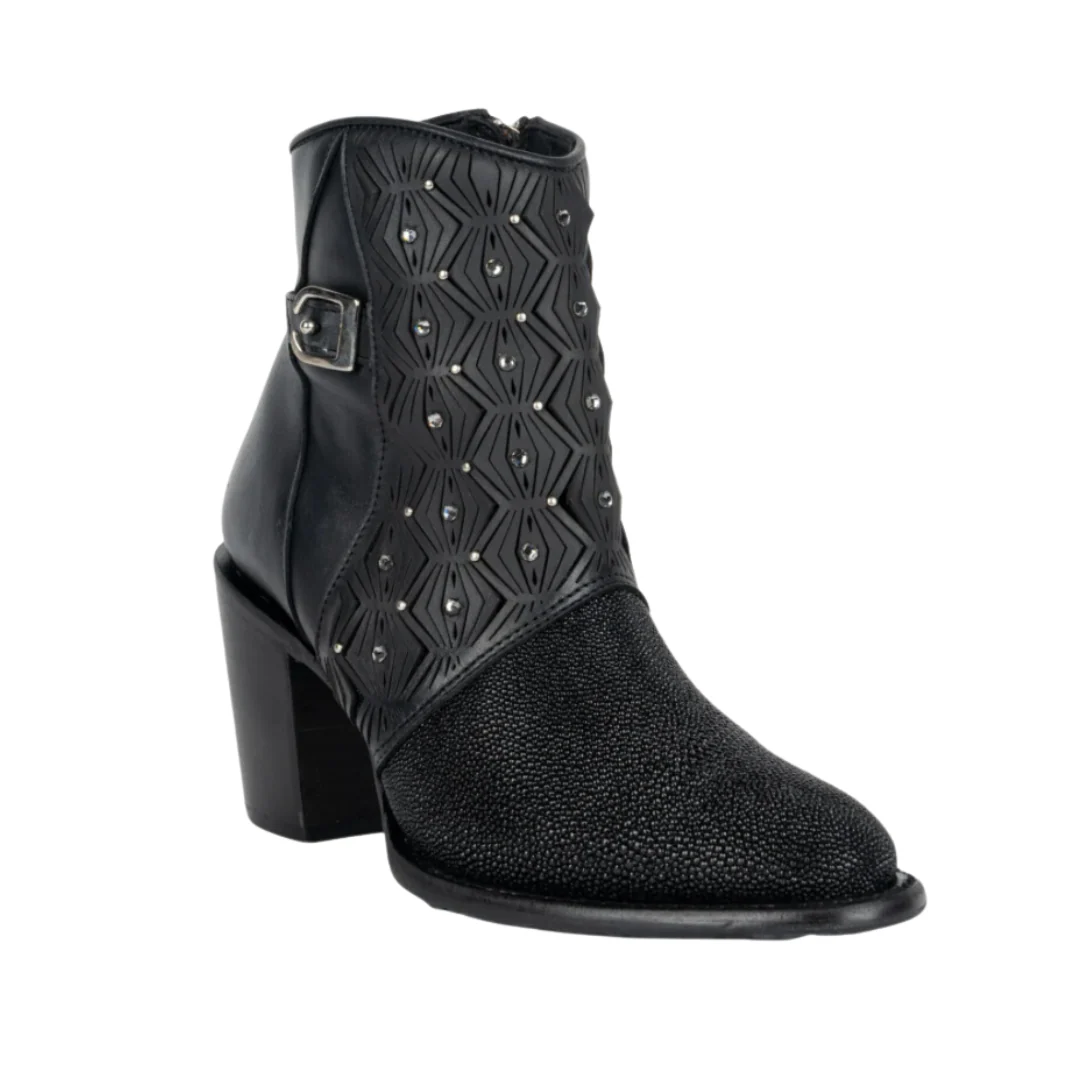 Cuadra CU876 LD Black Stingray Zipper & Studs & Laser Snip Toe