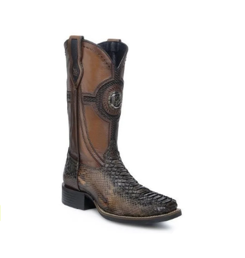 Cuadra CU978 MN Honey Python Studs & Embroidery & Woven Square Toe