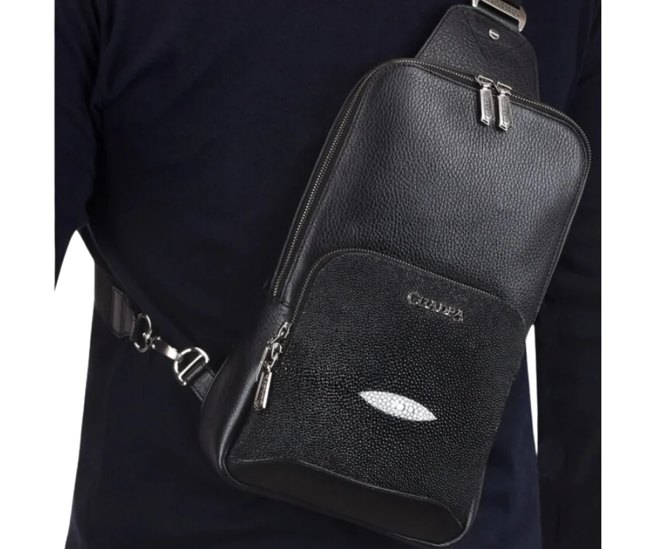 Cuadra DU381 Men Black Stingray Stitching Bag - Image 3