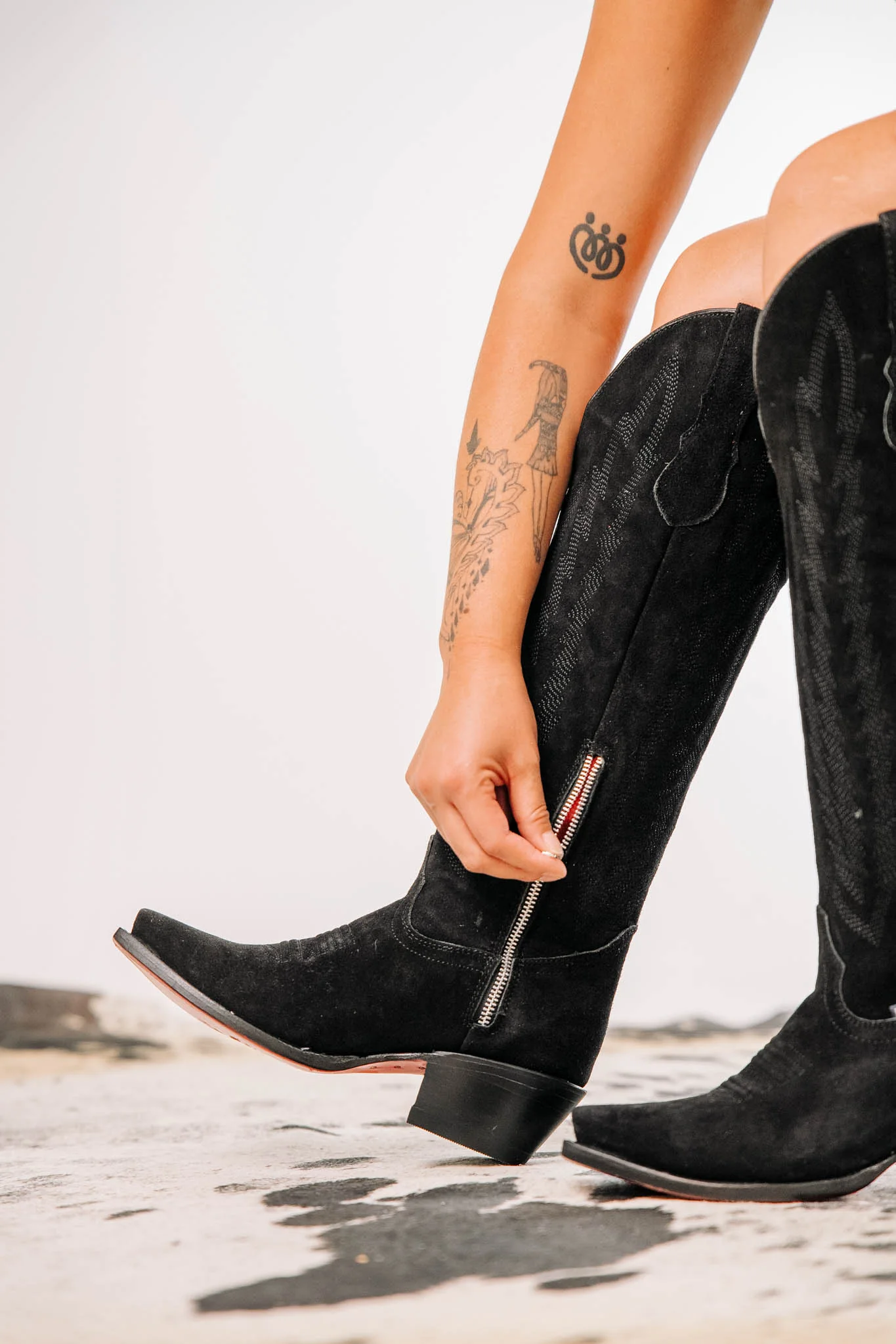 Eleanor Suede Tall Red Bottom Snip Toe Cowgirl Boot - Image 10