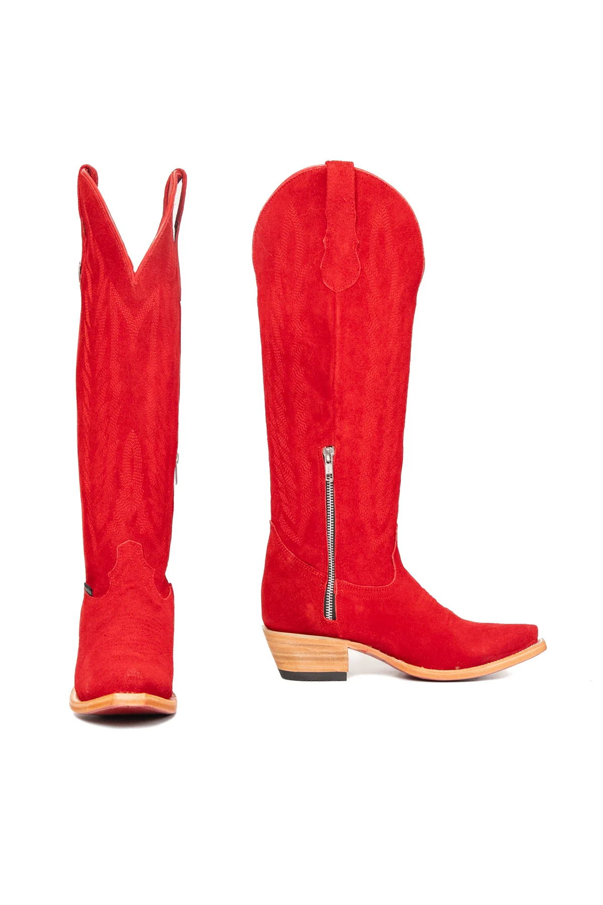 Eleanor Suede Tall Red Bottom Snip Toe Cowgirl Boot - Image 20