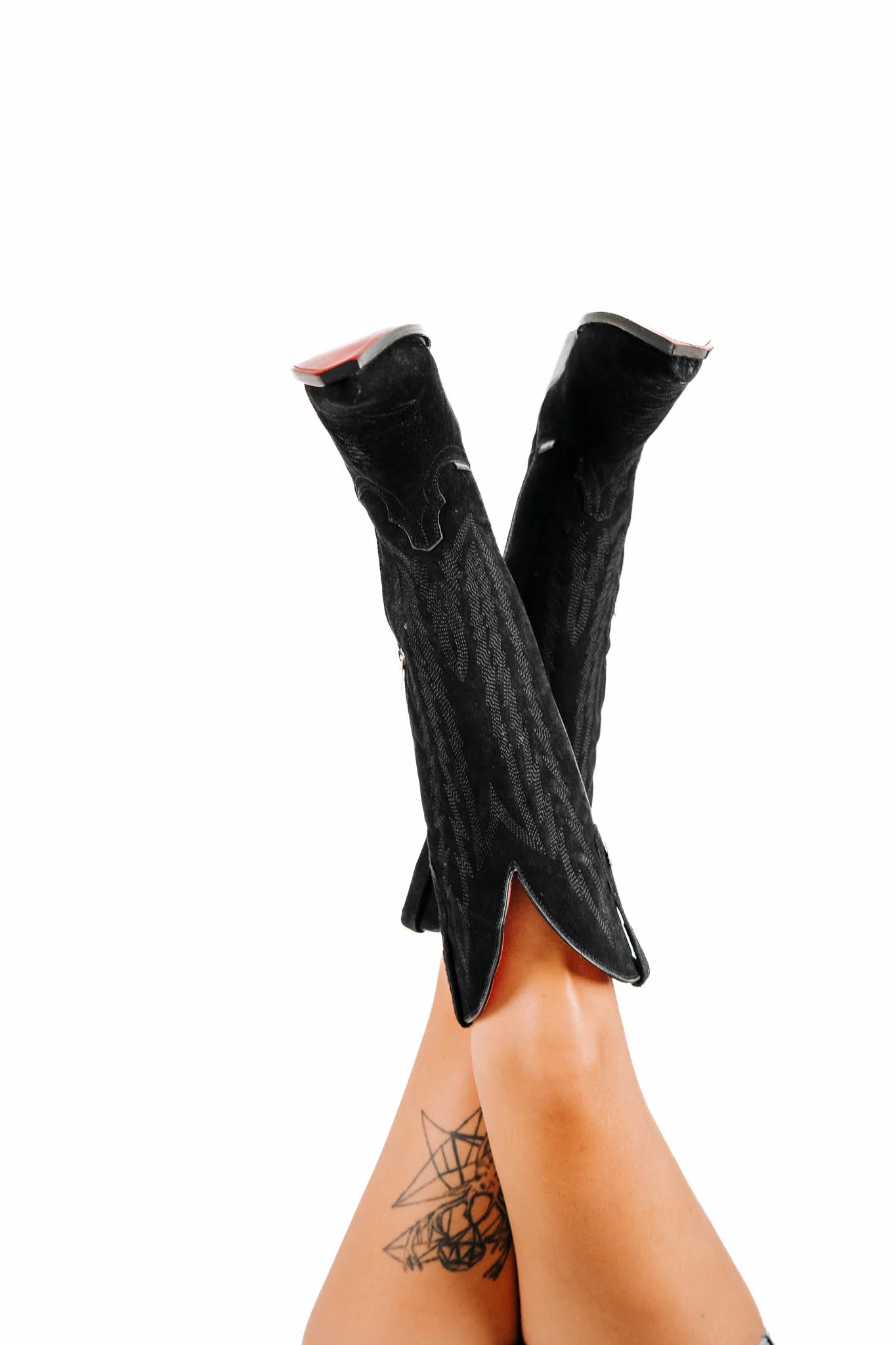 Eleanor Suede Tall Red Bottom Snip Toe Cowgirl Boot - Image 7