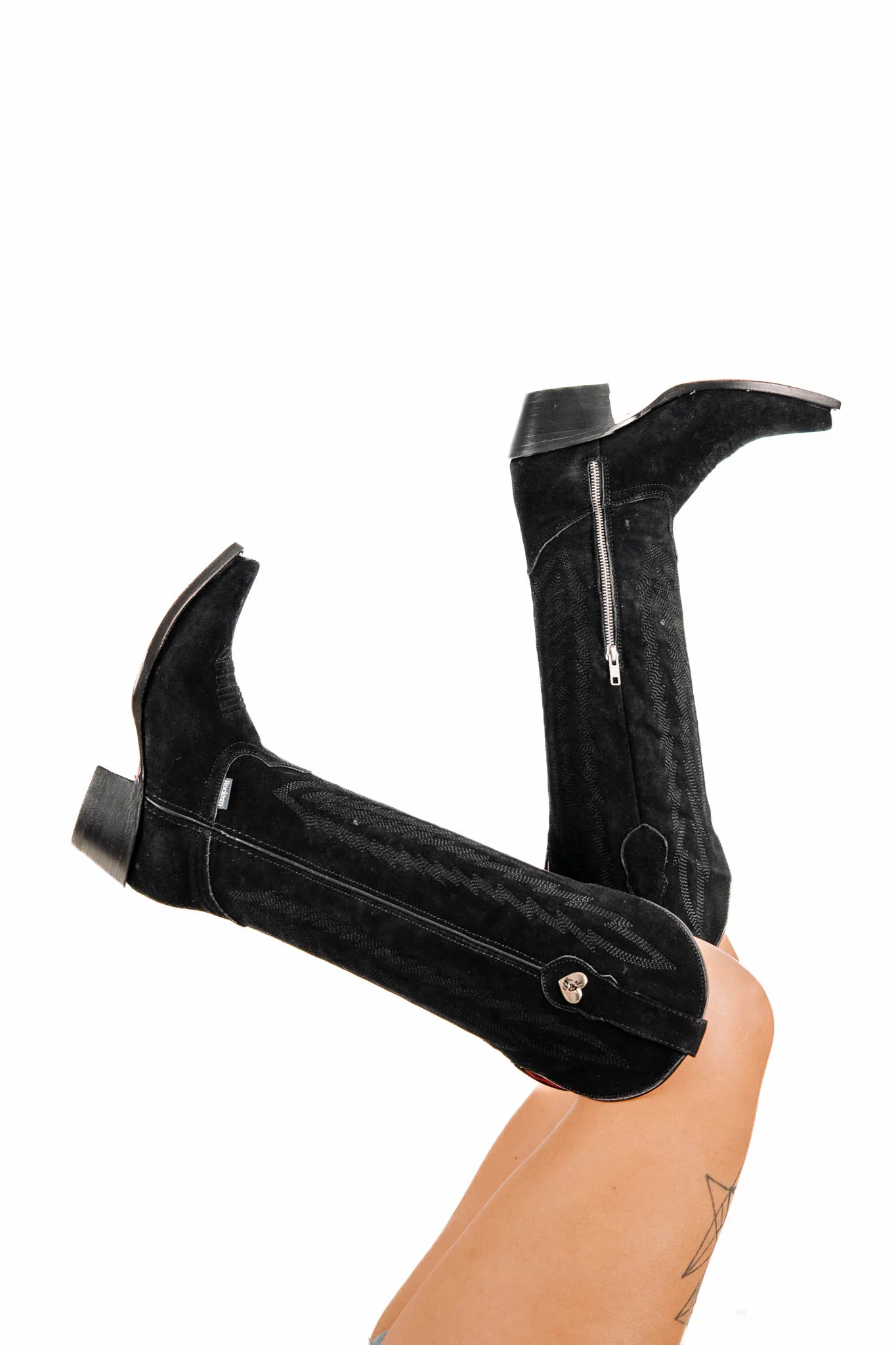 Eleanor Suede Tall Red Bottom Snip Toe Cowgirl Boot - Image 9