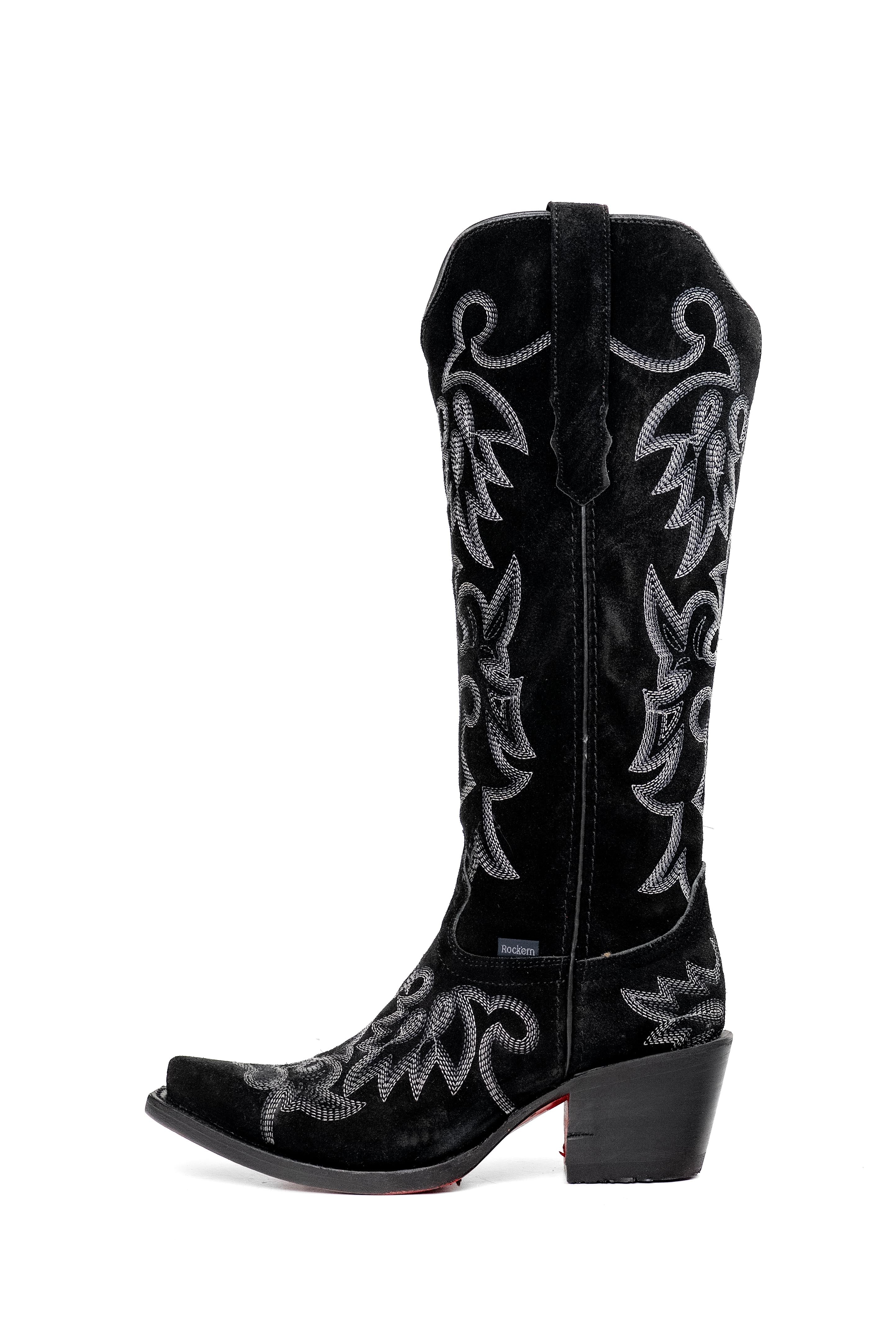 Fabiola Suede Tall Red Bottom Snip Toe Cowgirl Boot - Image 3