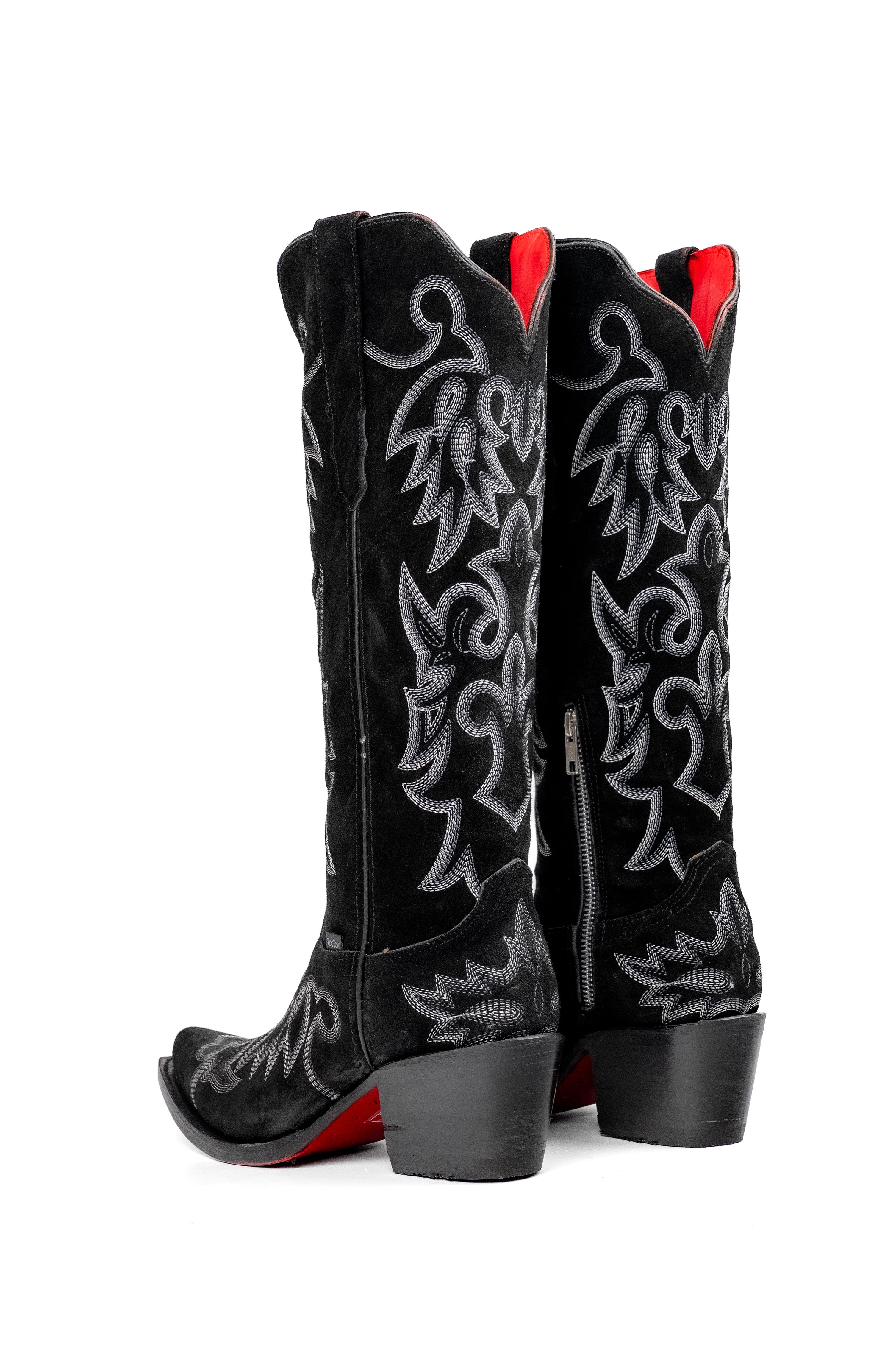 Fabiola Suede Tall Red Bottom Snip Toe Cowgirl Boot - Image 4