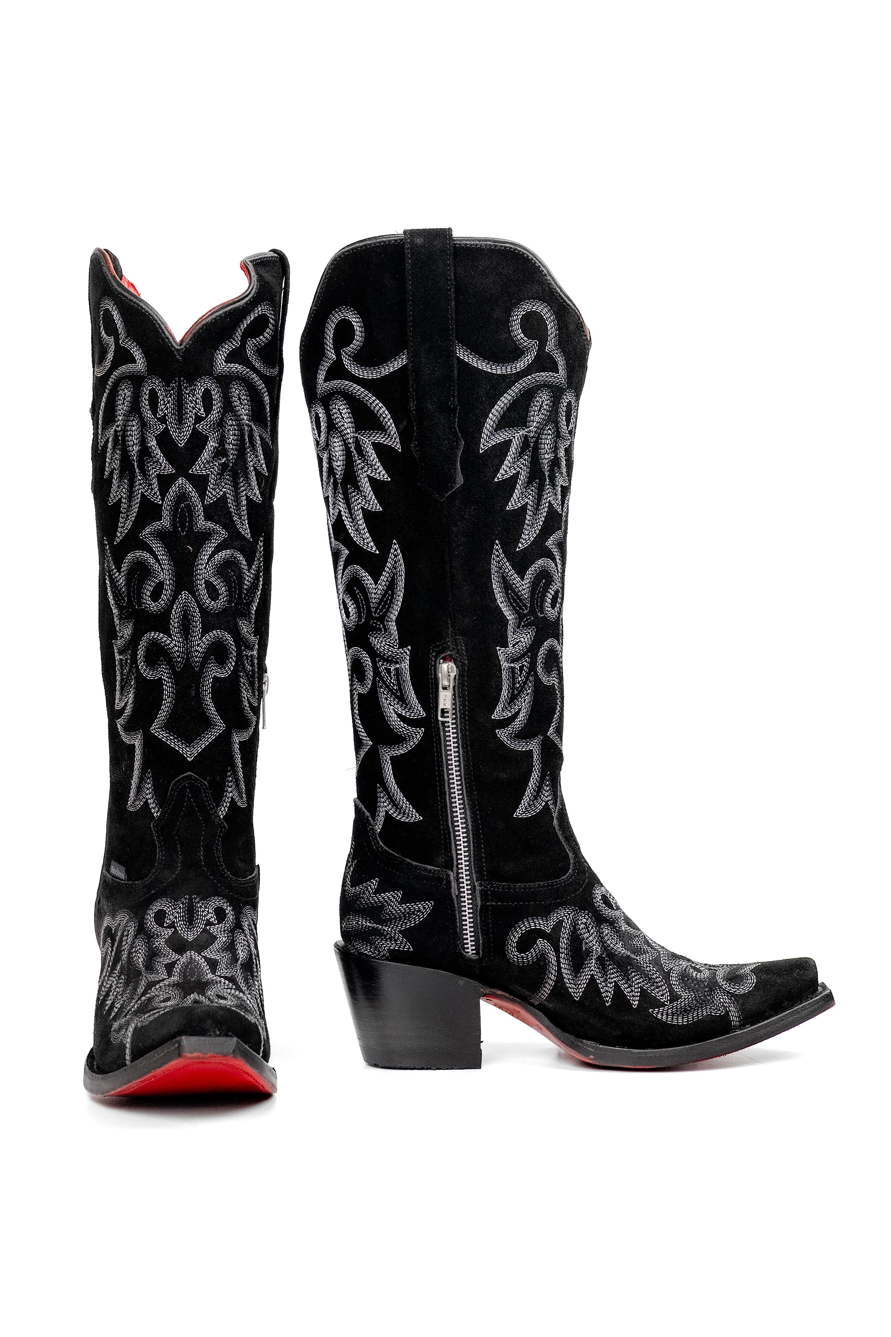 Fabiola Suede Tall Red Bottom Snip Toe Cowgirl Boot - Image 5
