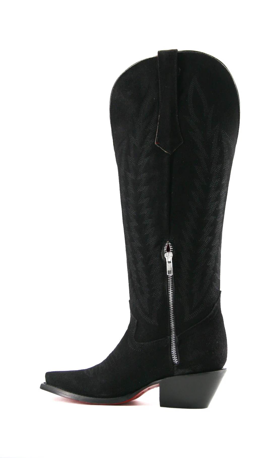 Gia Suede Tall Red Bottom Wide Calf Snip Toe Cowgirl Boot - Image 3