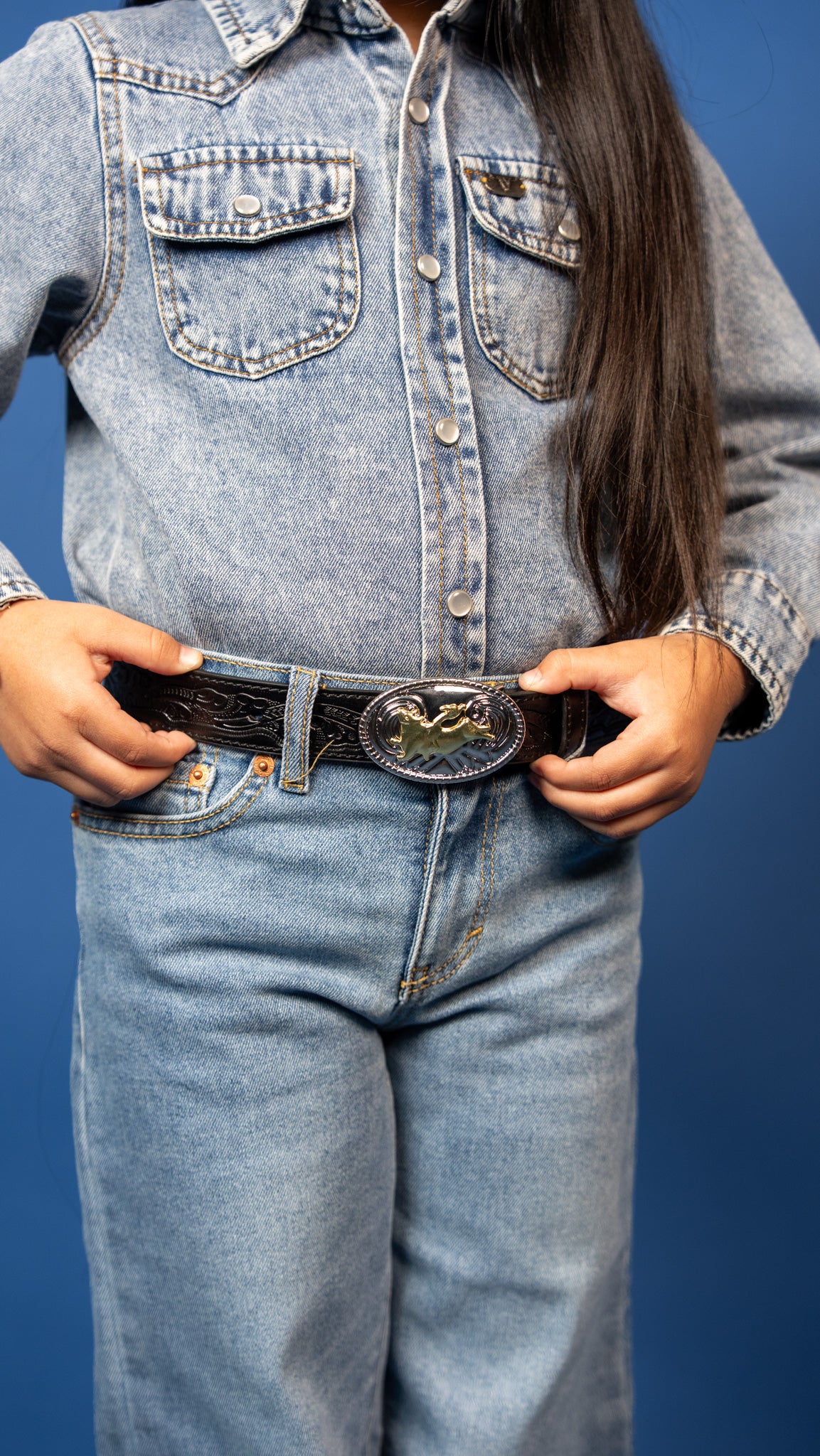 Ines Denim Pearl Snap Long Sleeve Shirt