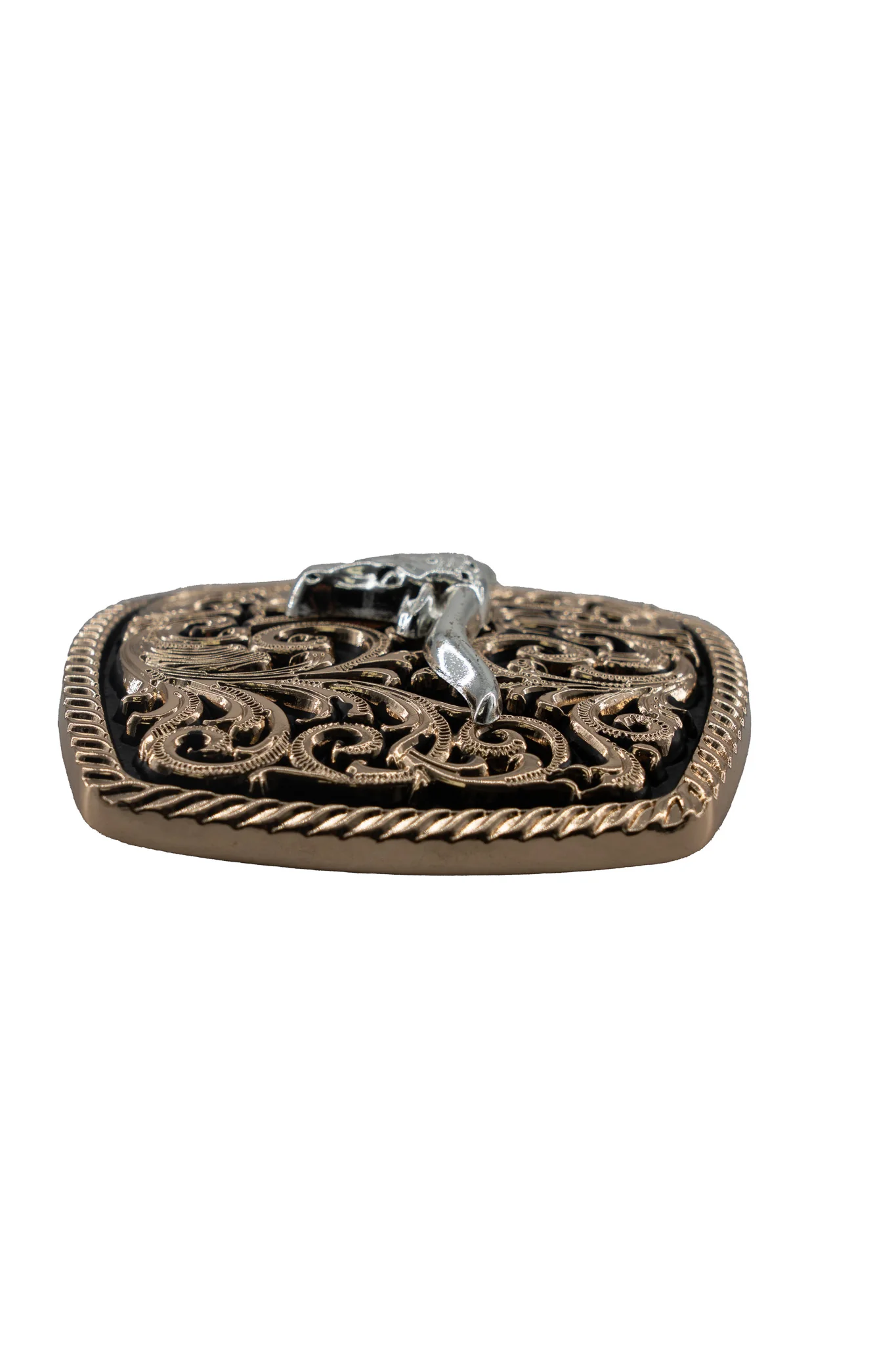 Gold Intricate Scrollwork Longhorn Belt Buckle - Image 3