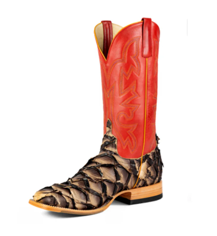 Horse Power Big Bass Pirarucu Petrified Oak Square Toe Cowboy Boot - Image 6