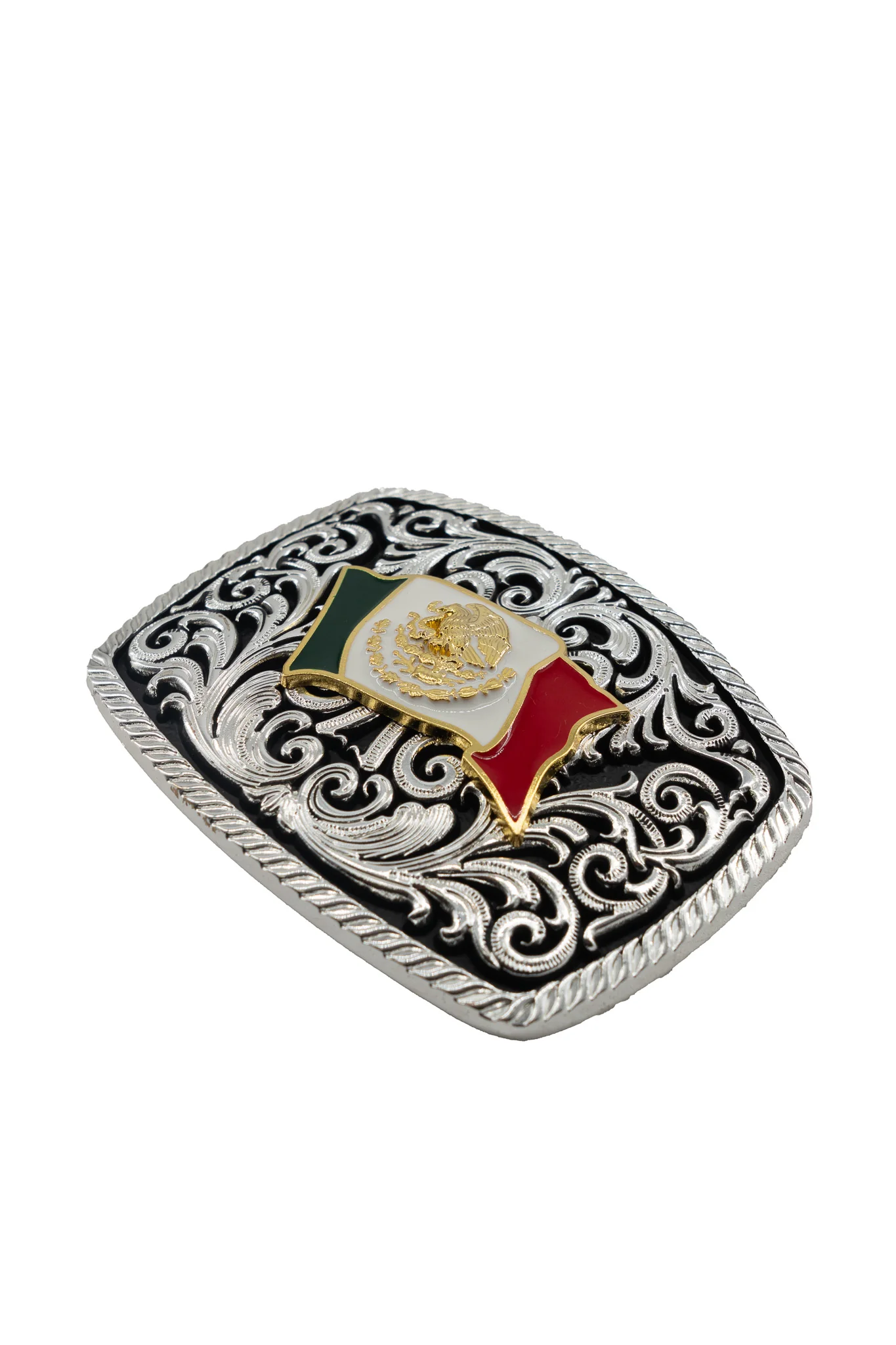Intricate Scrollwork Mexico Flag Belt Buckle - Image 2