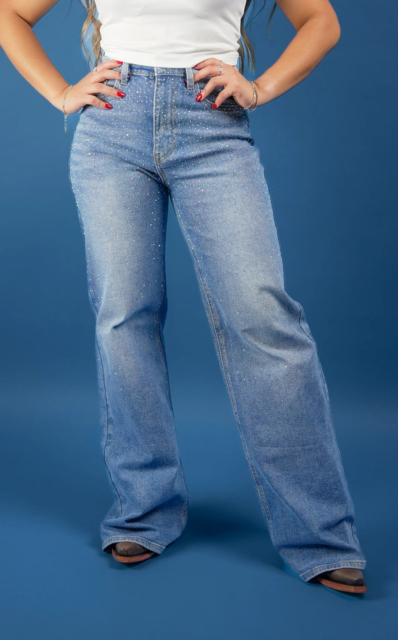 Rhinestone High-Rise Wide-Leg Jeans - Image 4