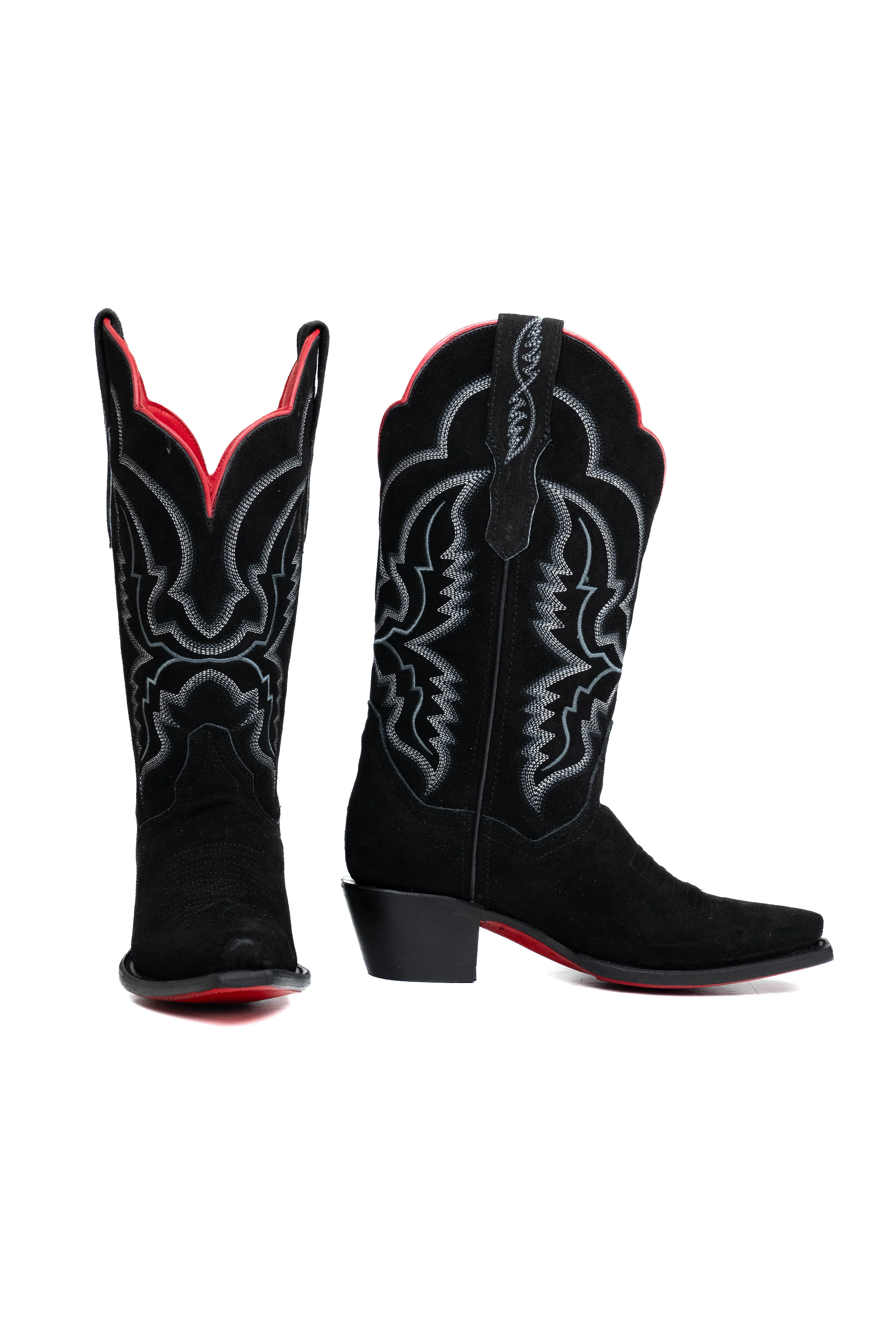 Iris Suede Red Bottom Wide Calf Snip Toe Cowgirl Boot - Image 4